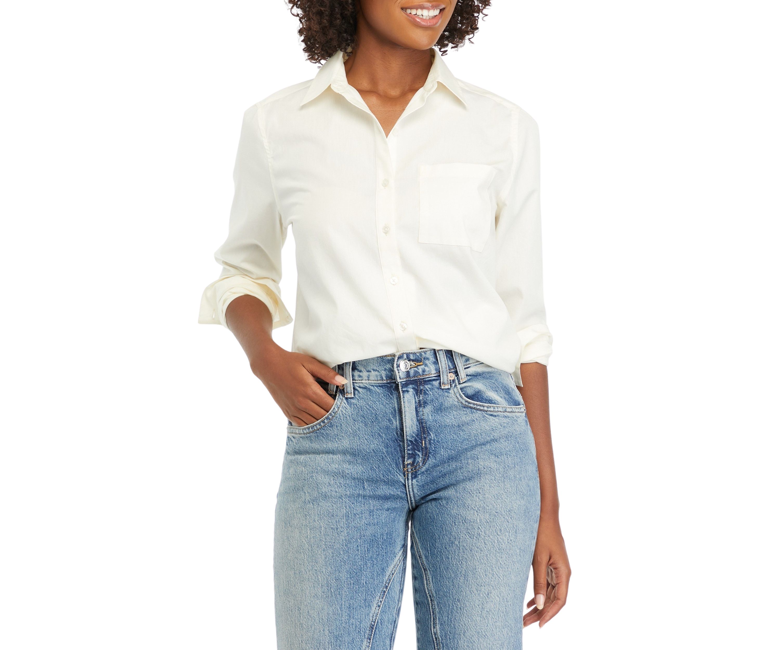 Womens Solid Classic Button Down Shirt