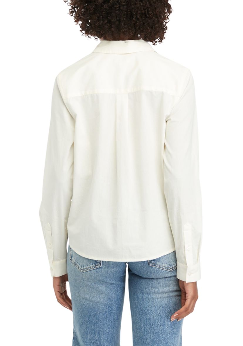 Womens Solid Classic Button Down Shirt