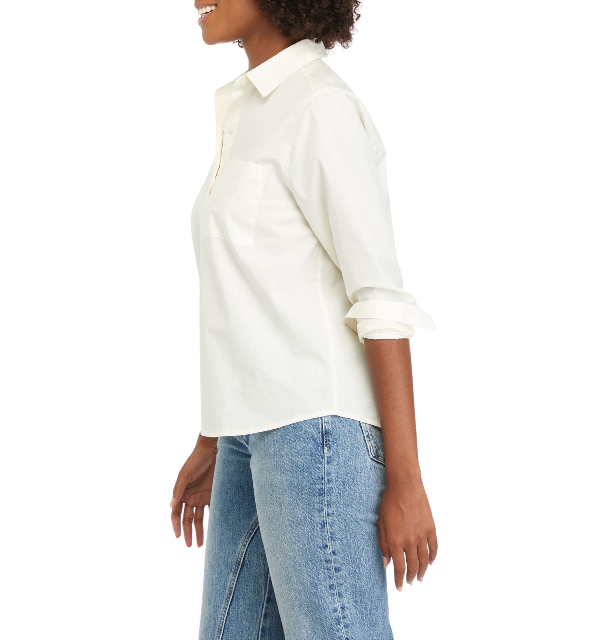 Womens Solid Classic Button Down Shirt