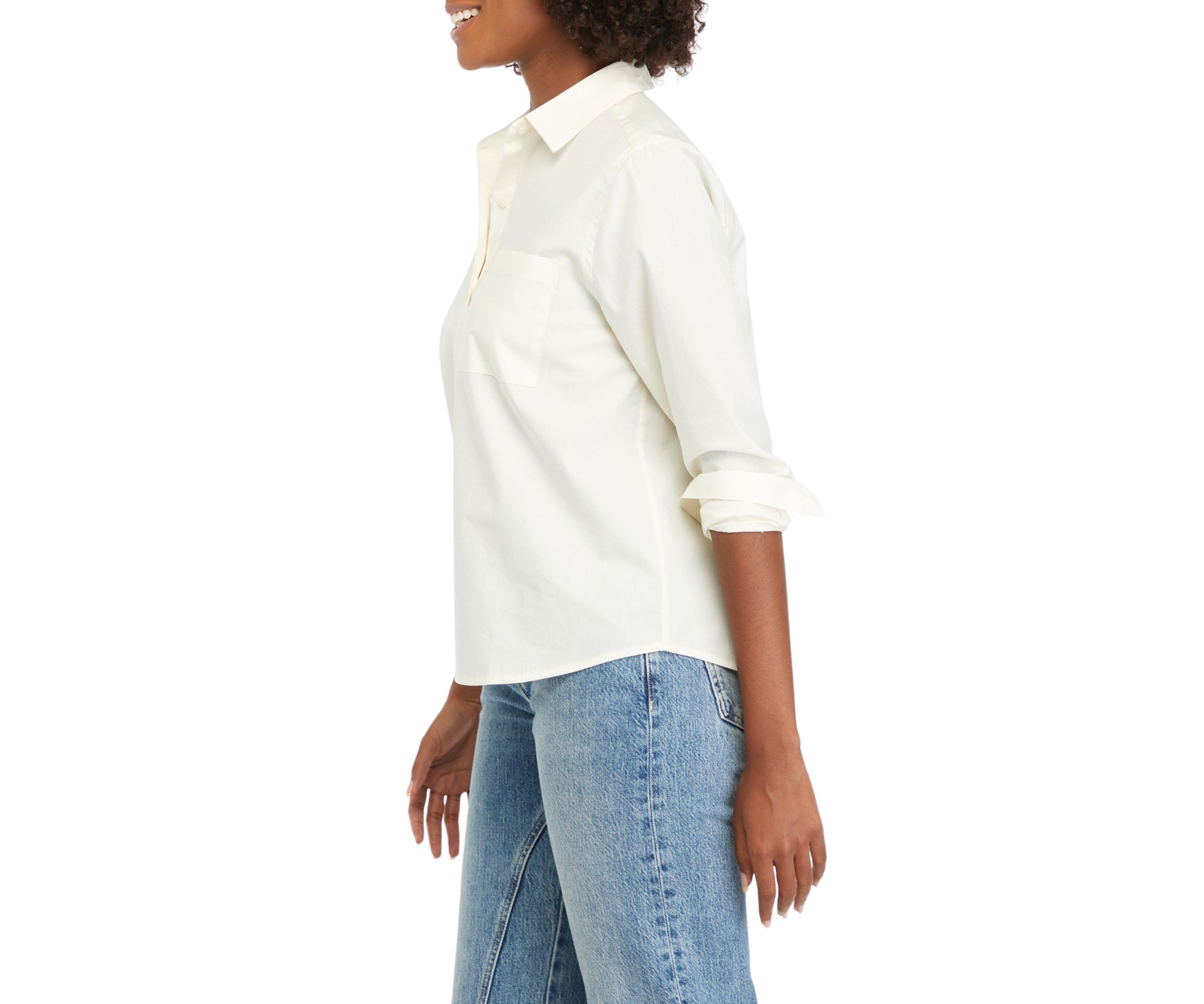 Womens Solid Classic Button Down Shirt