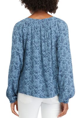 Wonderly Women's Long Sleeve Woven Peasant Casual Top Blue selling Medium