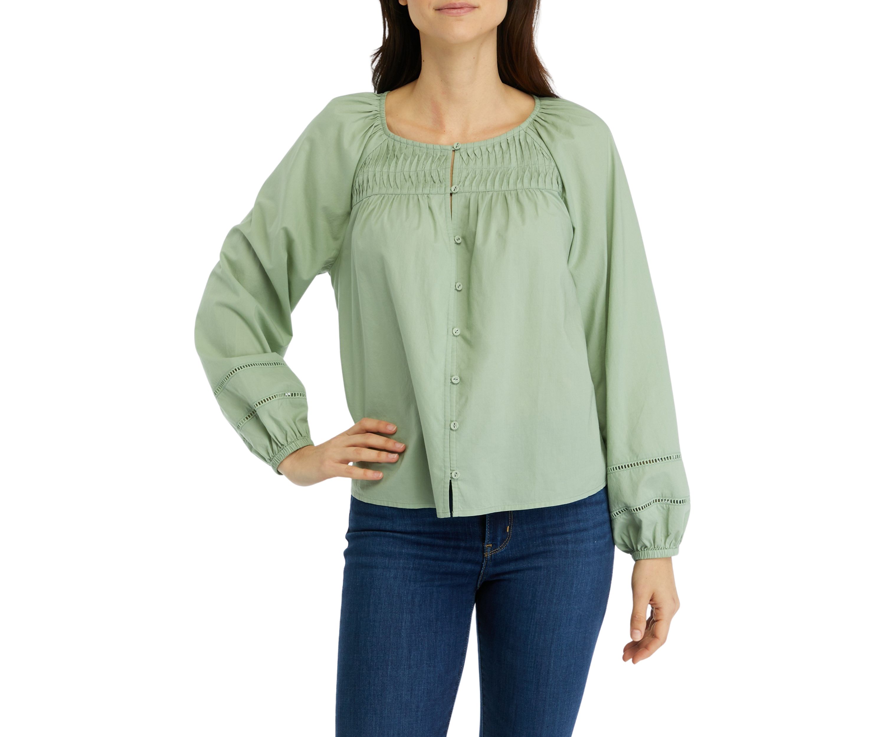 Womens Pintuck Yoke Button Down Blouse