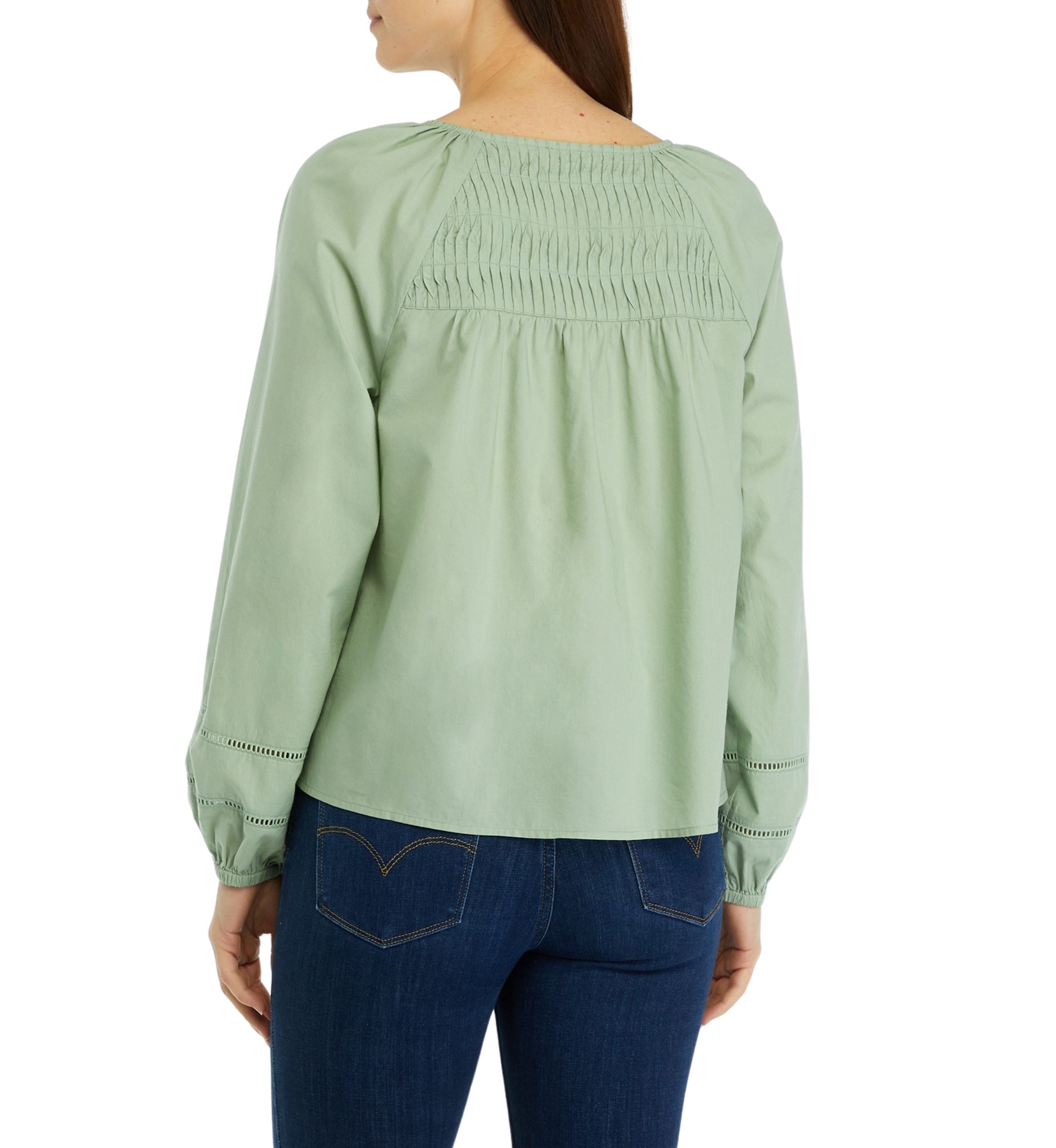 Womens Pintuck Yoke Button Down Blouse