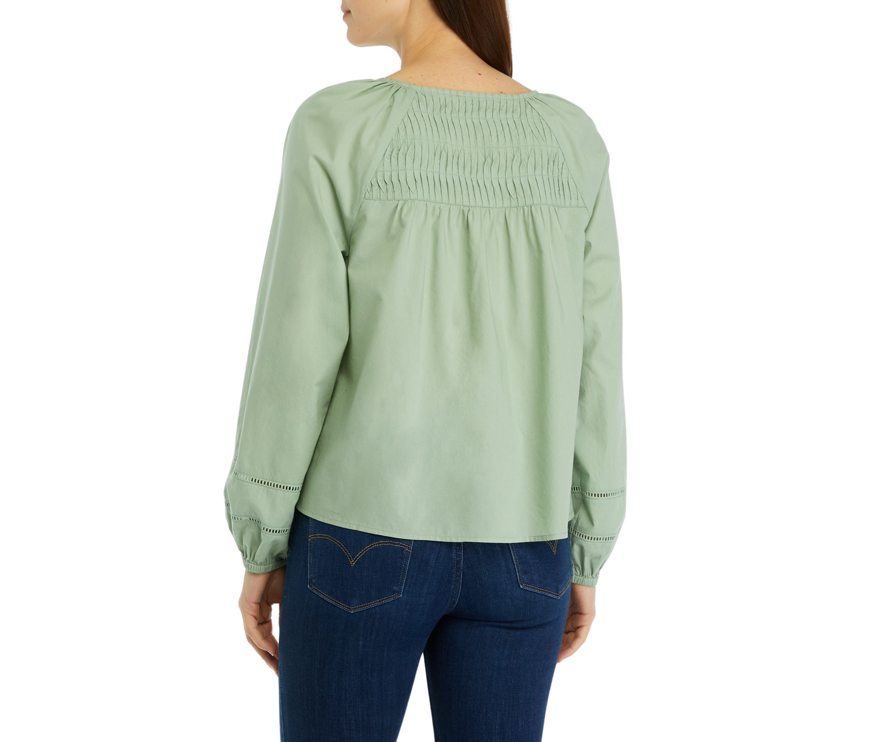 Womens Pintuck Yoke Button Down Blouse