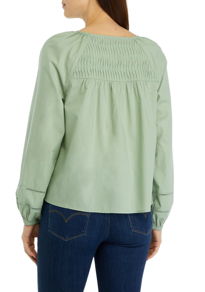 Womens Pintuck Yoke Button Down Blouse