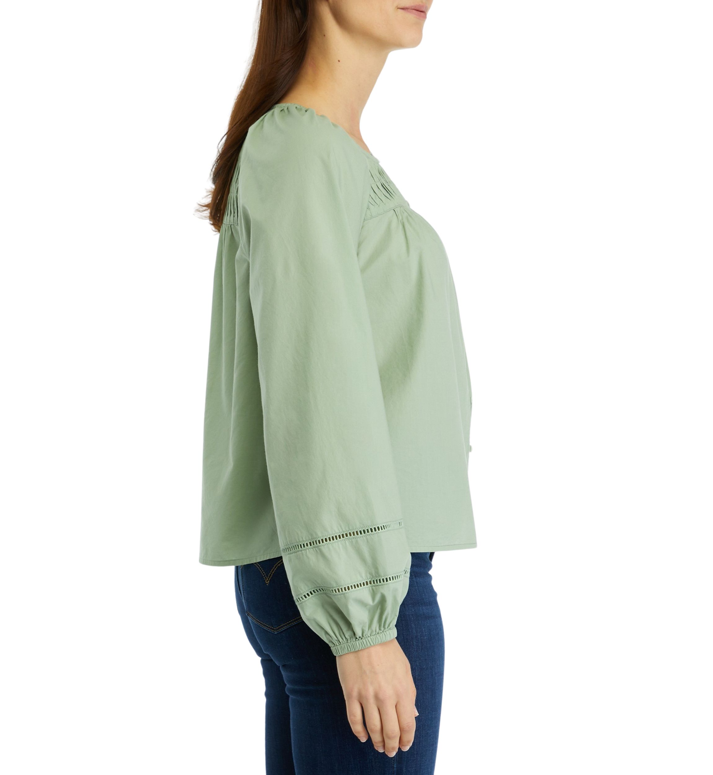 Womens Pintuck Yoke Button Down Blouse