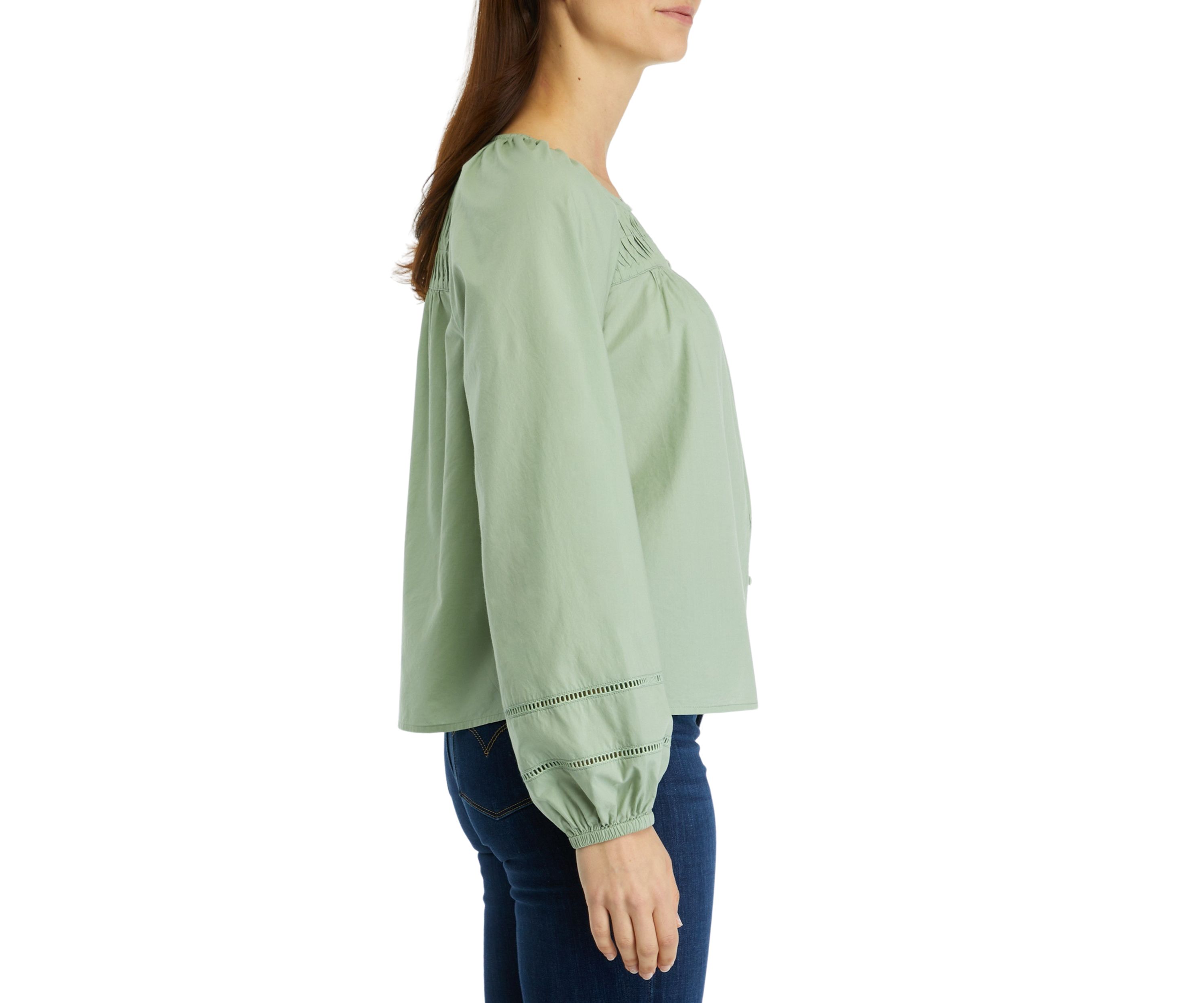Womens Pintuck Yoke Button Down Blouse