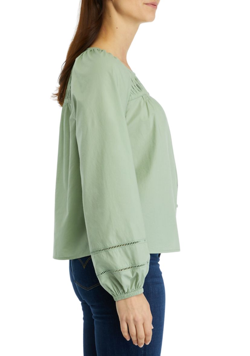 Womens Pintuck Yoke Button Down Blouse