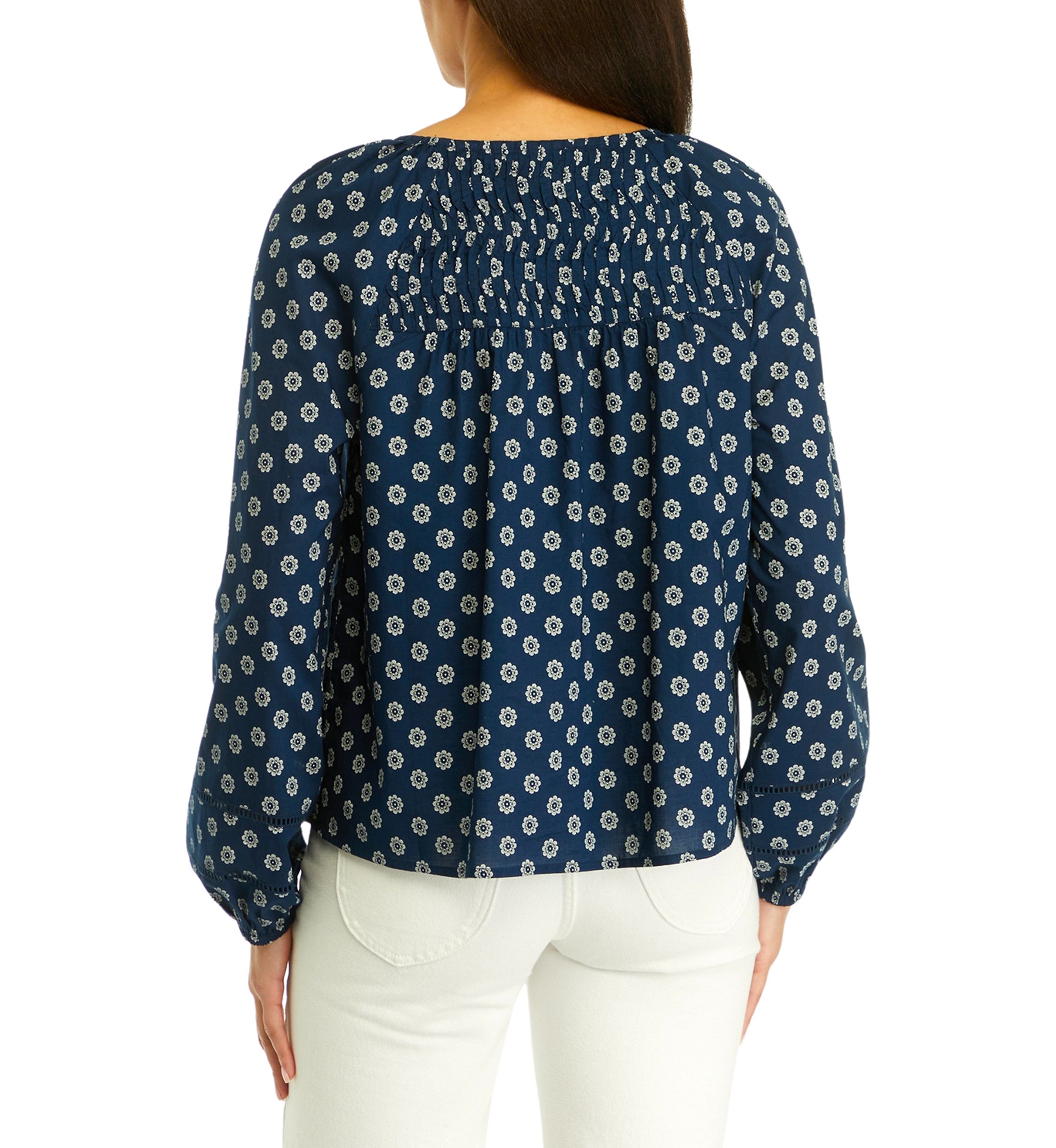 Womens Pintuck Yoke Button Down Printed Top