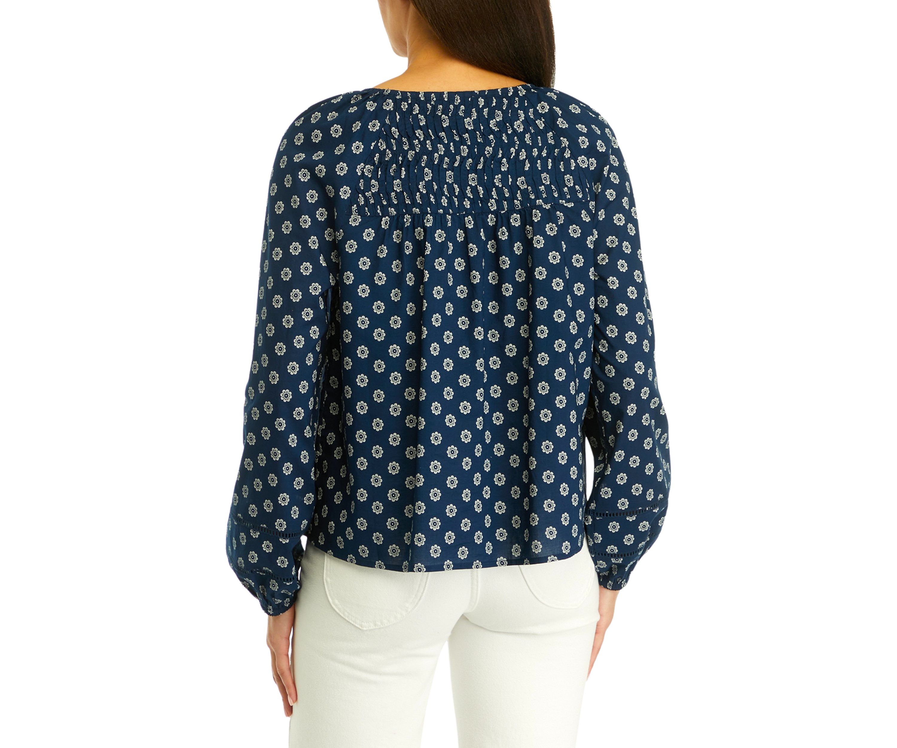 Womens Pintuck Yoke Button Down Printed Top
