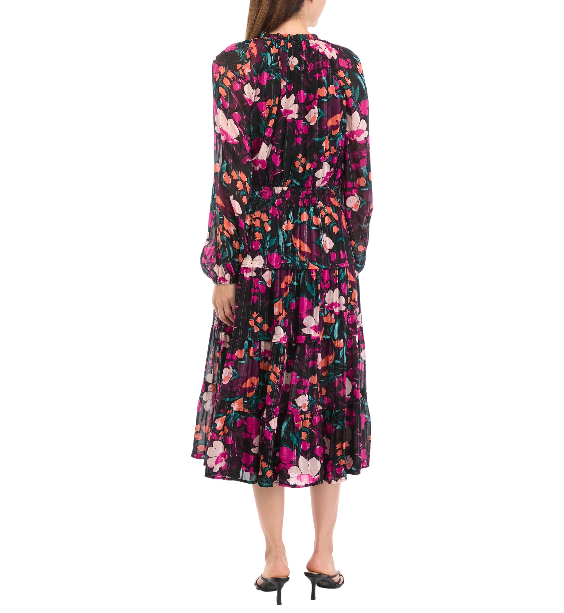 Womens Smocked Waist Printed Midi Dress