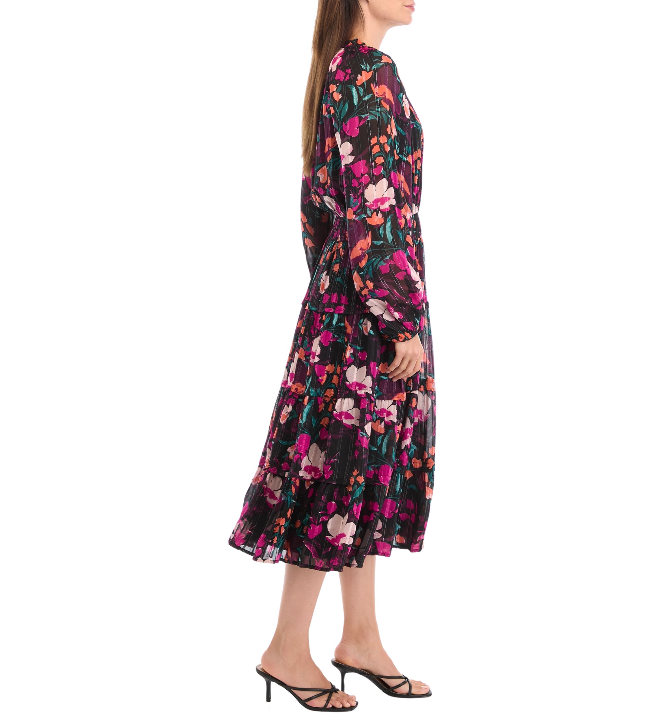 Womens Smocked Waist Printed Midi Dress