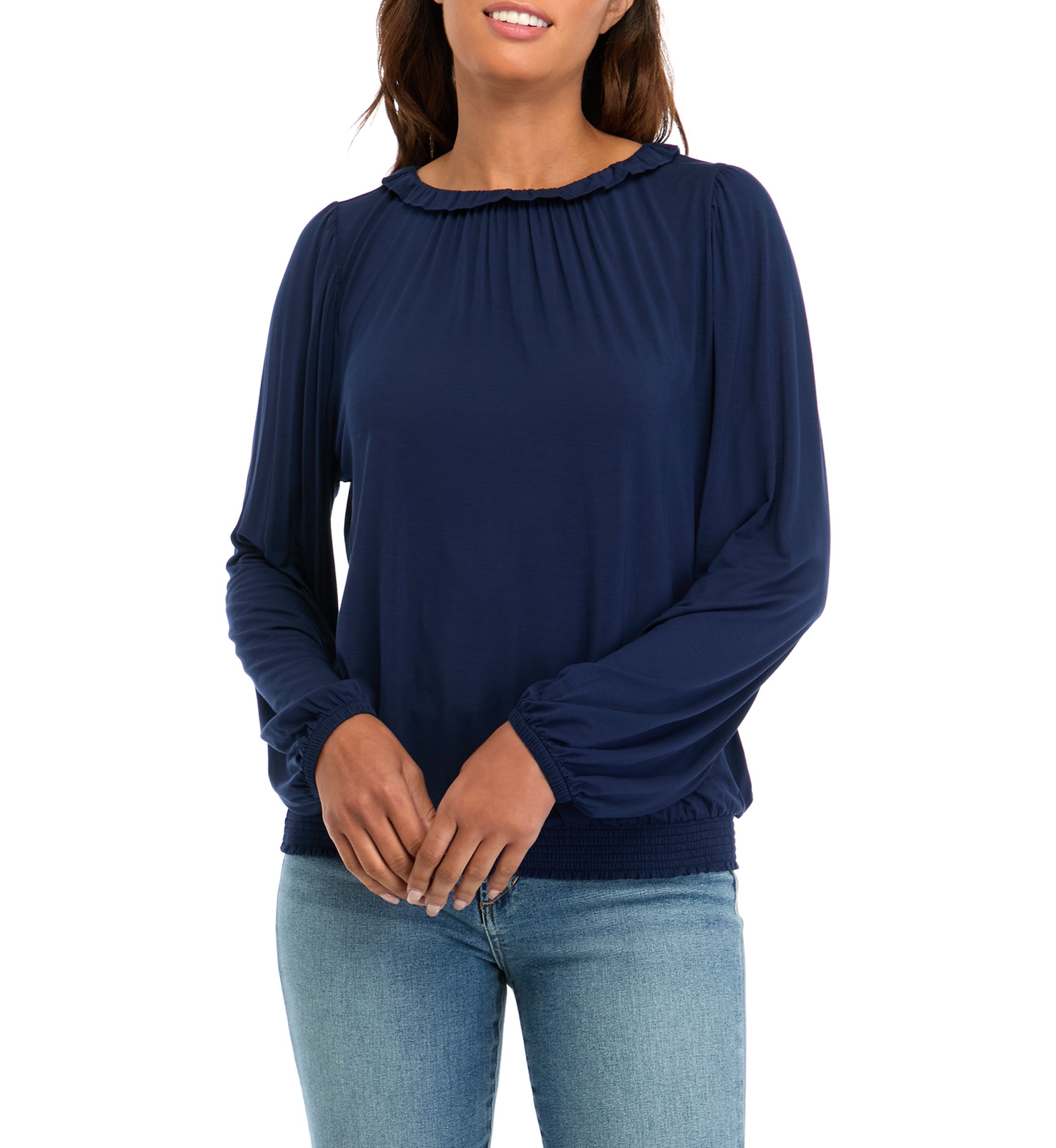 Womens Long Sleeve Banded Bottom Top