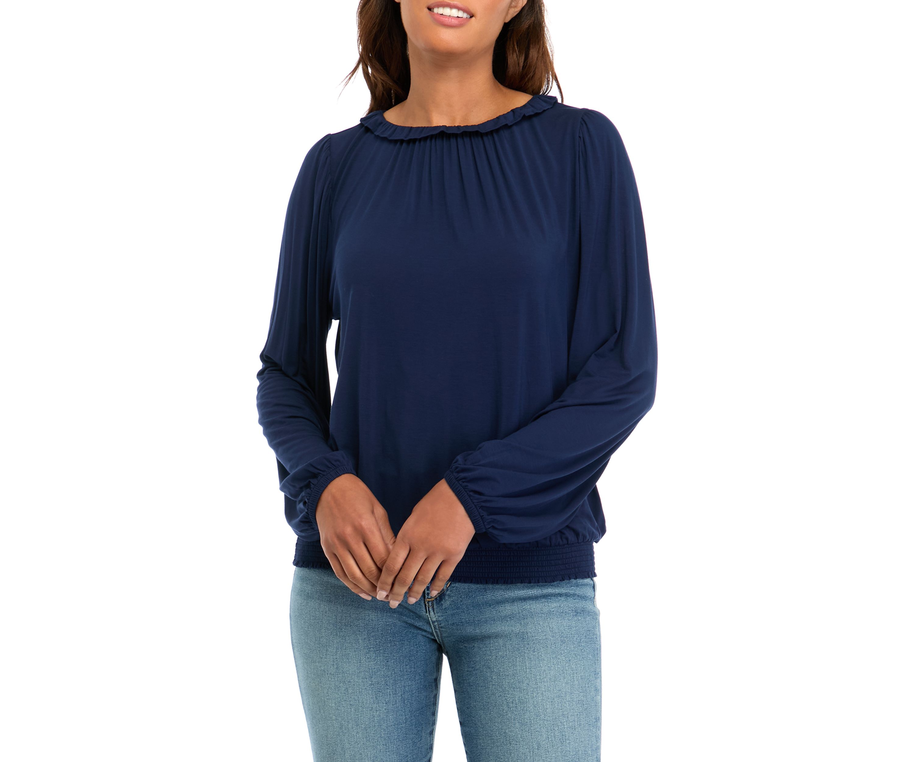 Womens Long Sleeve Banded Bottom Top