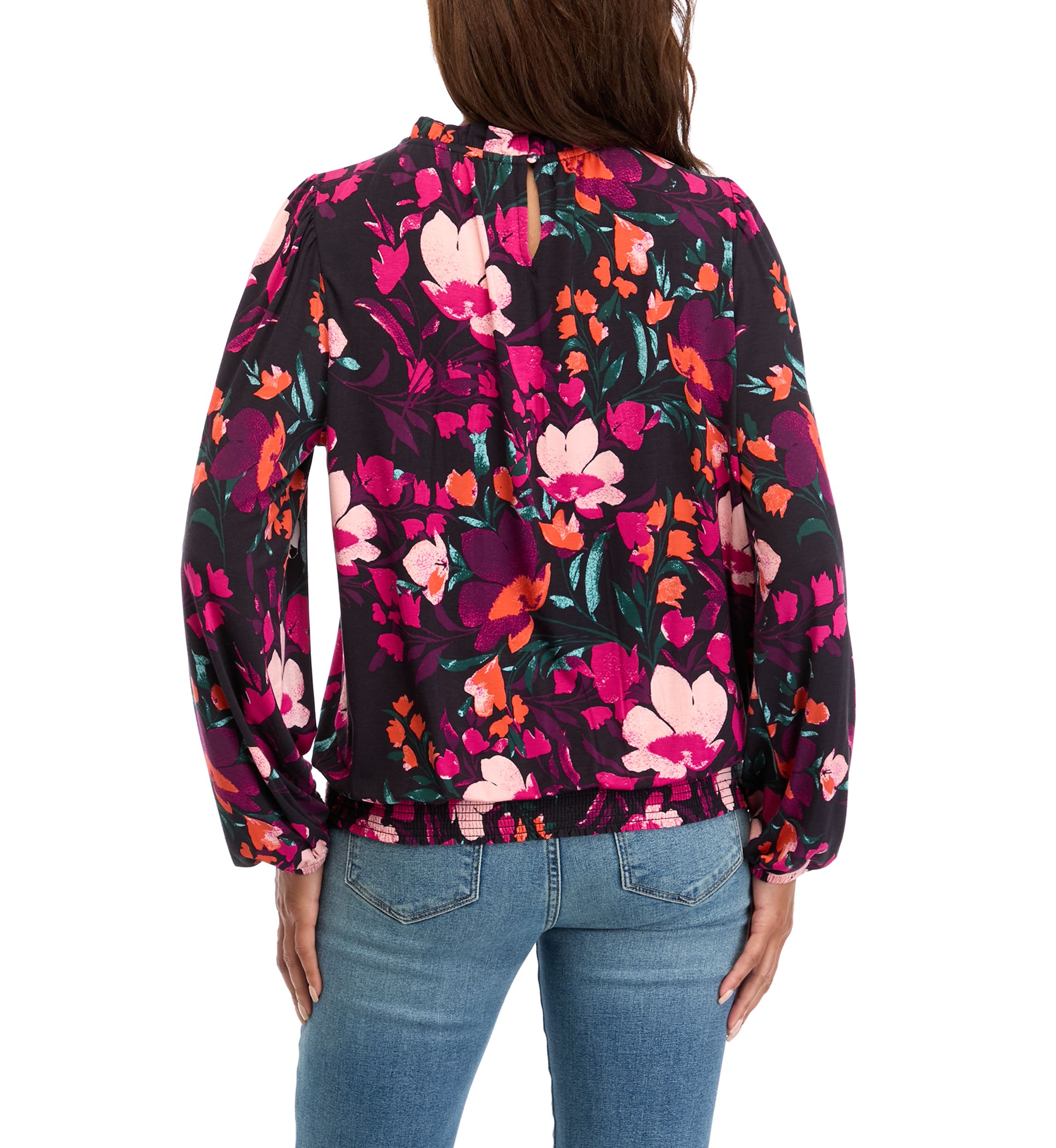 Womens Long Sleeve Banded Bottom Printed Top