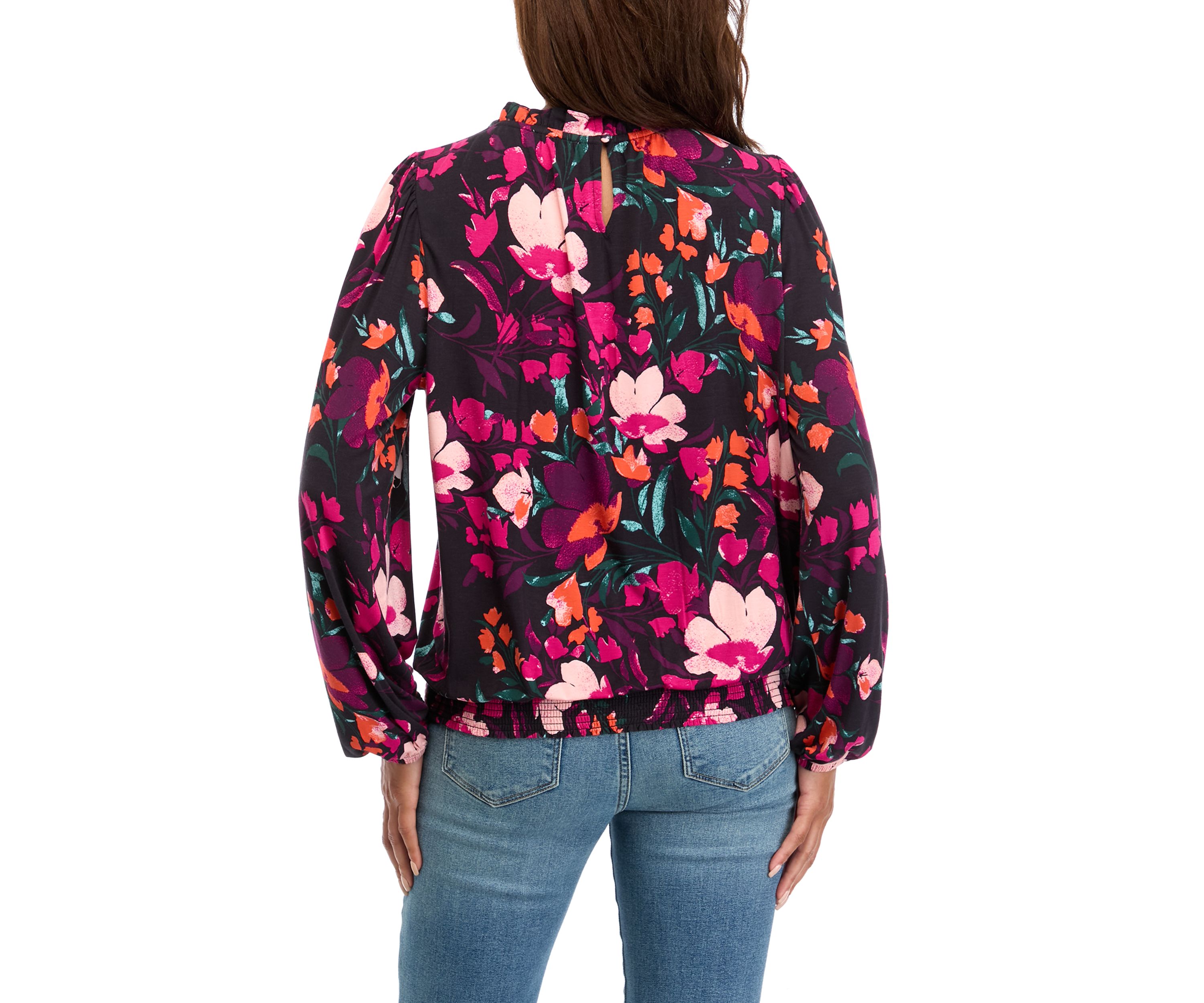 Womens Long Sleeve Banded Bottom Printed Top