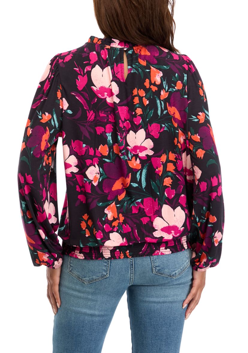 Womens Long Sleeve Banded Bottom Printed Top