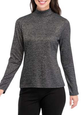 Wonderly Women's Long Sleeve Ribbed Mock Neck Sweater, Black, 2XL
