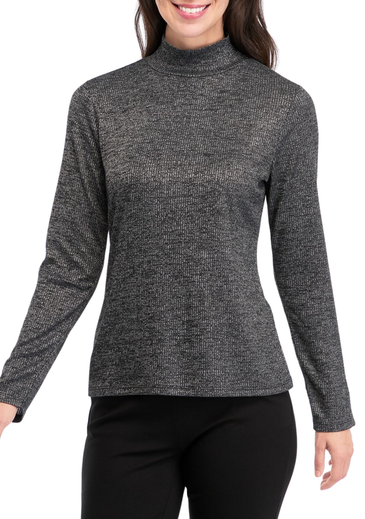 Womens Long Sleeve Ribbed Mock Neck  Sweater 