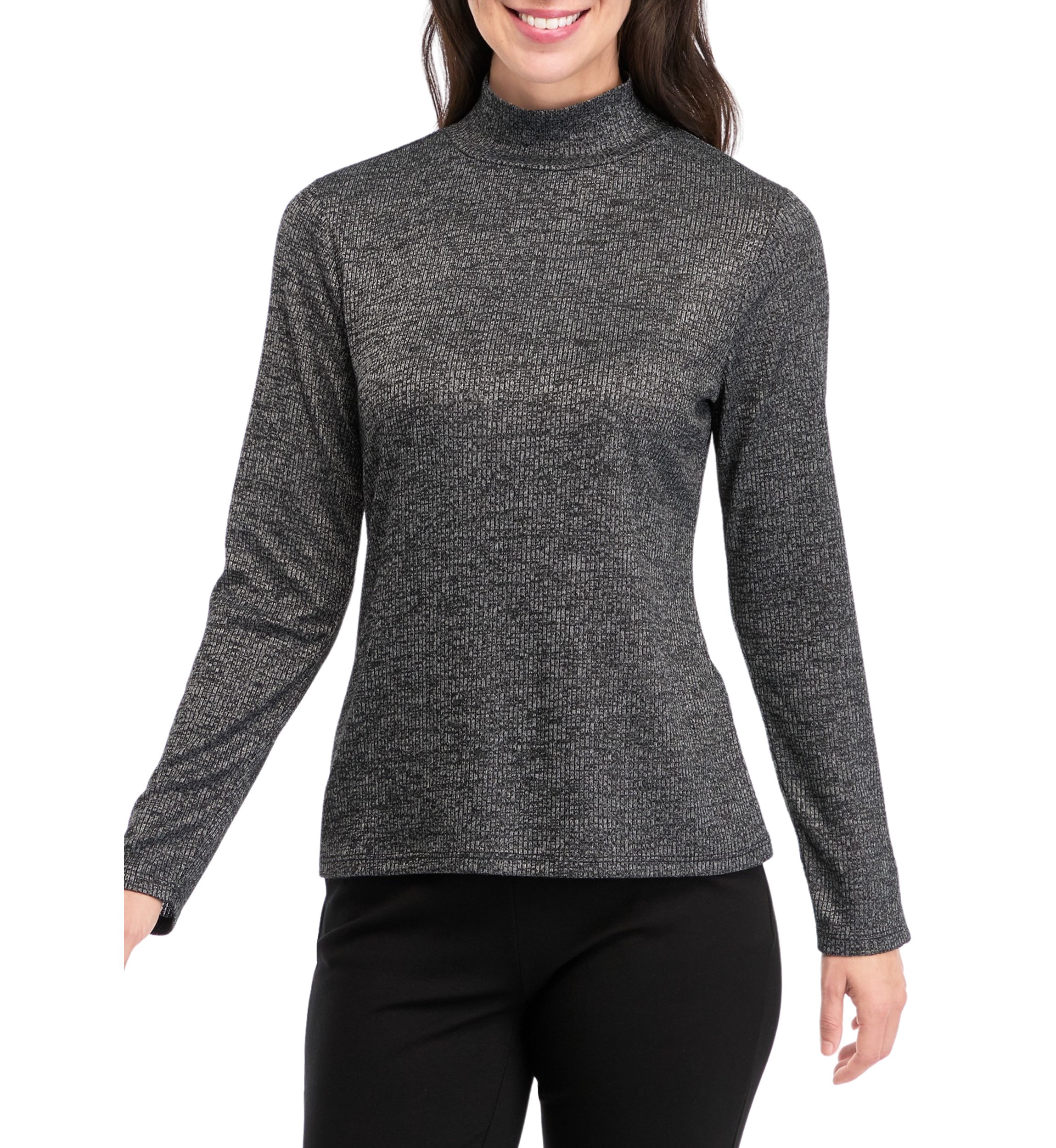 Womens Long Sleeve Ribbed Mock Neck  Sweater 