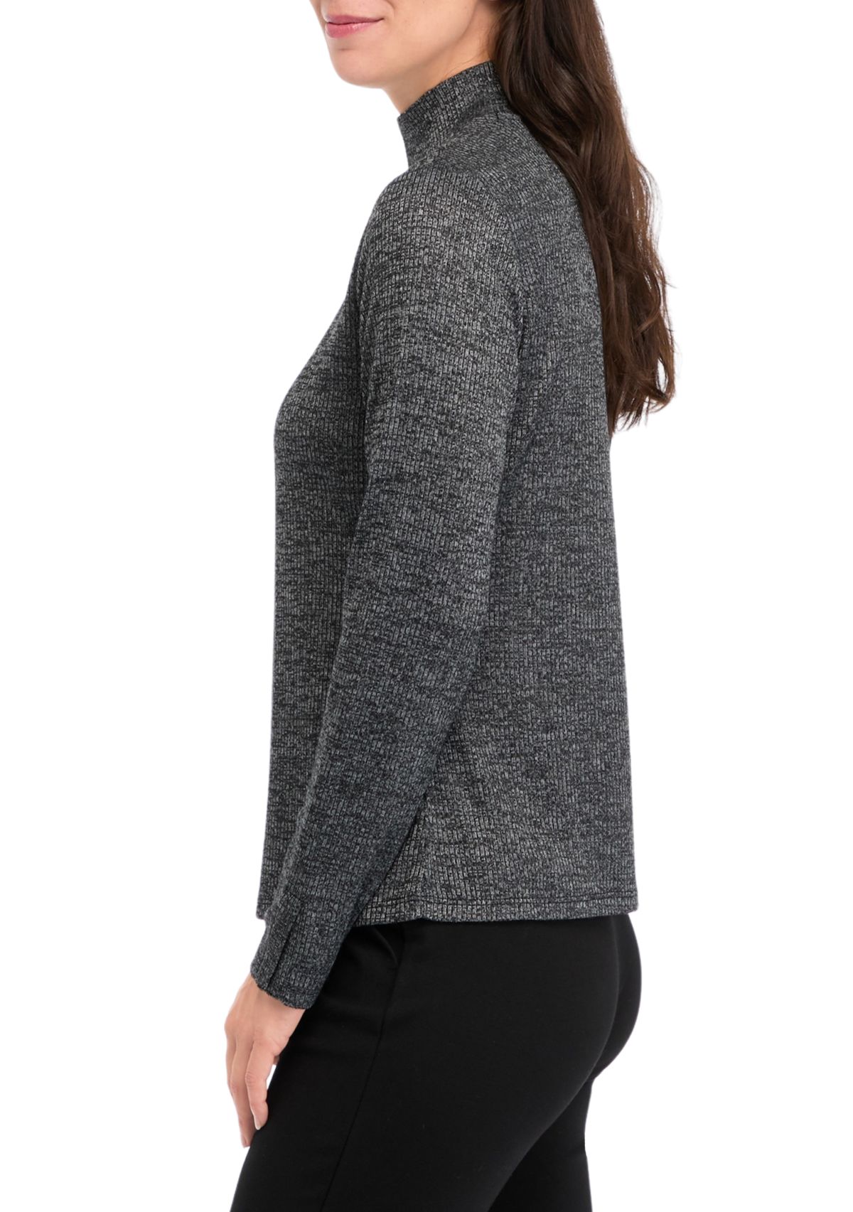 Womens Long Sleeve Ribbed Mock Neck  Sweater 