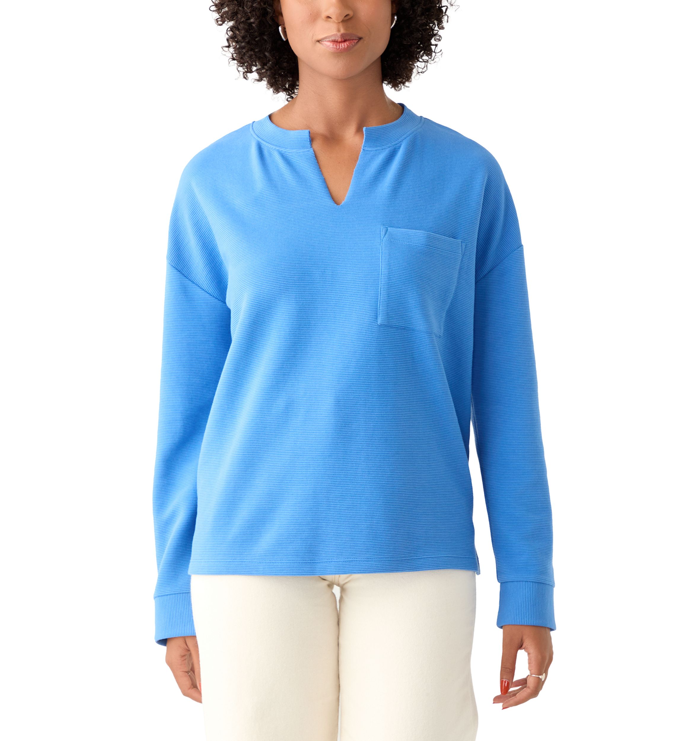 Womens Long Sleeve Ottoman Split Neck T-Shirt