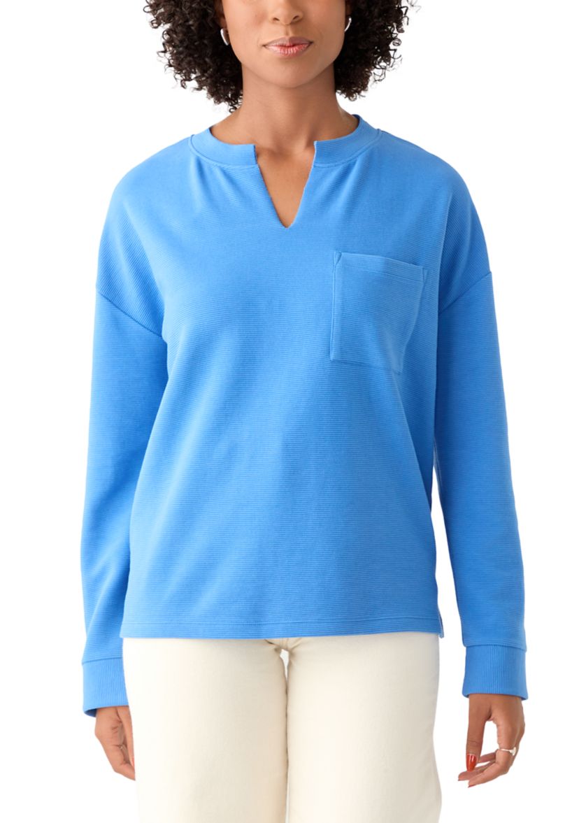 Womens Long Sleeve Ottoman Split Neck T-Shirt