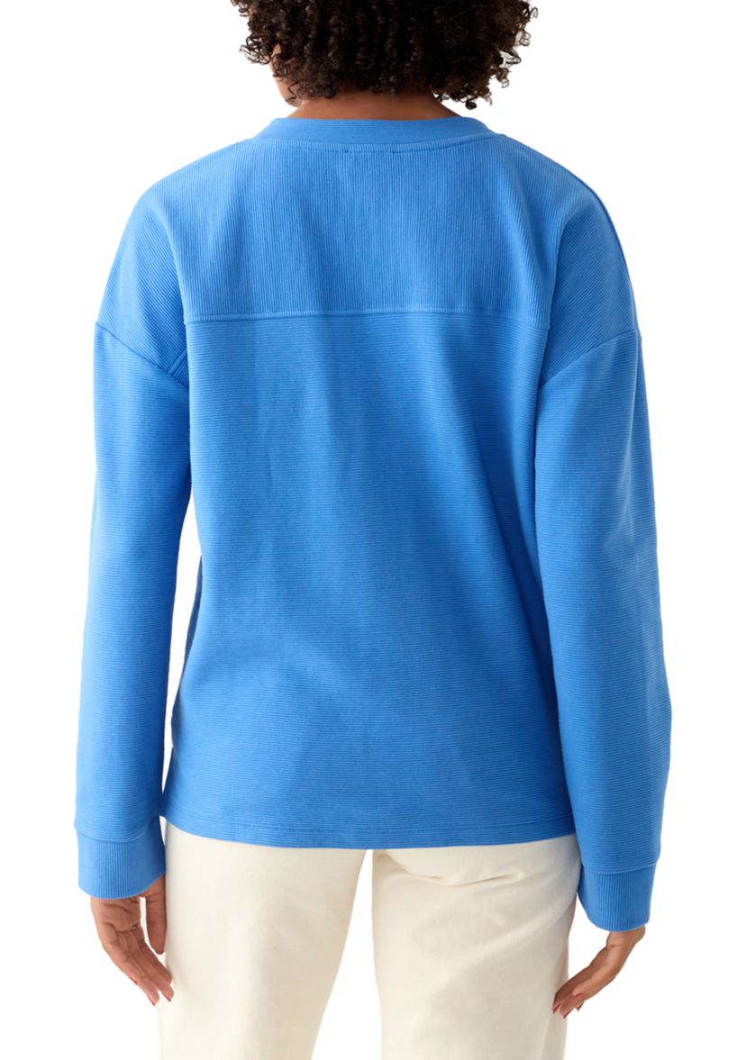 Womens Long Sleeve Ottoman Split Neck T-Shirt
