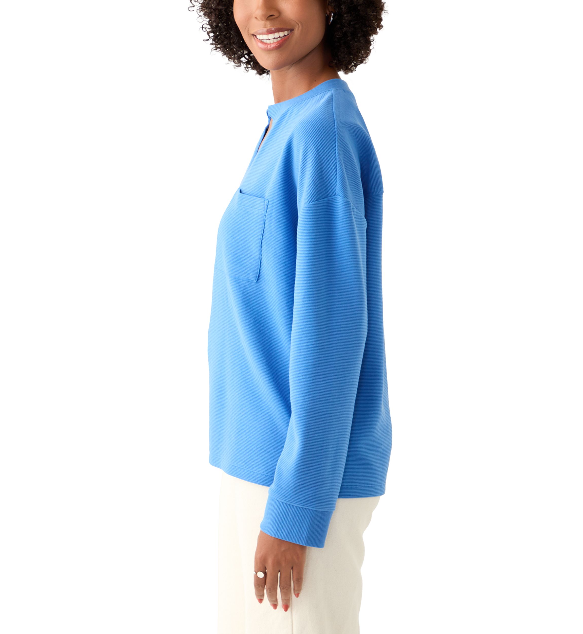 Womens Long Sleeve Ottoman Split Neck T-Shirt