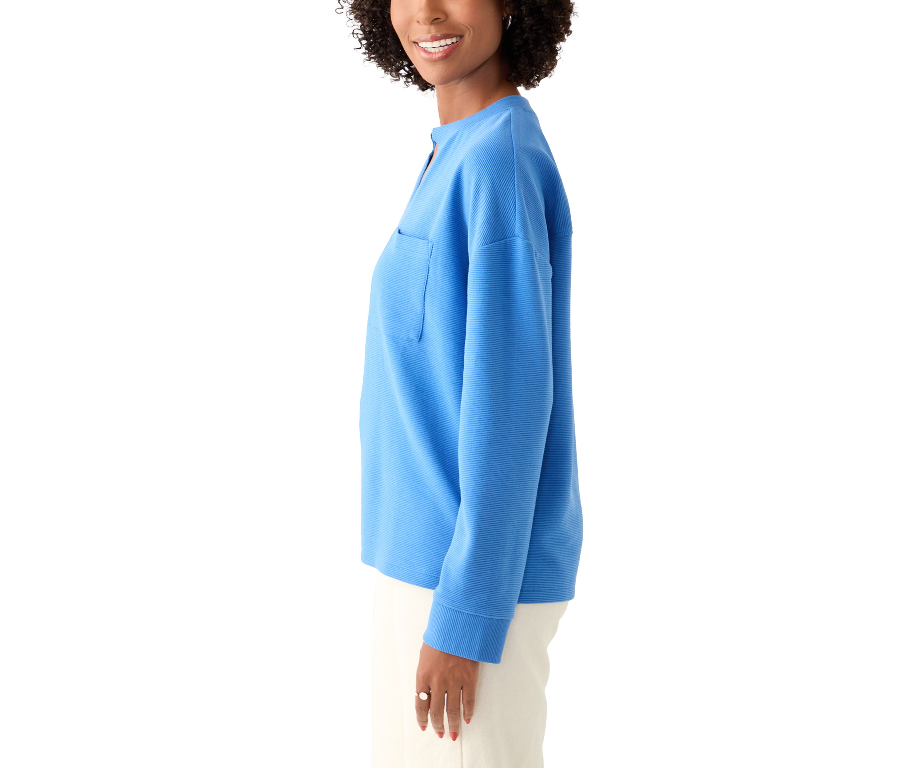 Womens Long Sleeve Ottoman Split Neck T-Shirt