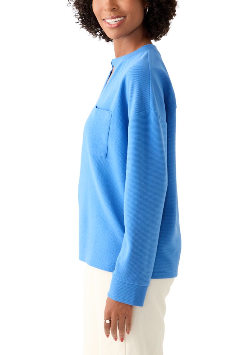 Womens Long Sleeve Ottoman Split Neck T-Shirt