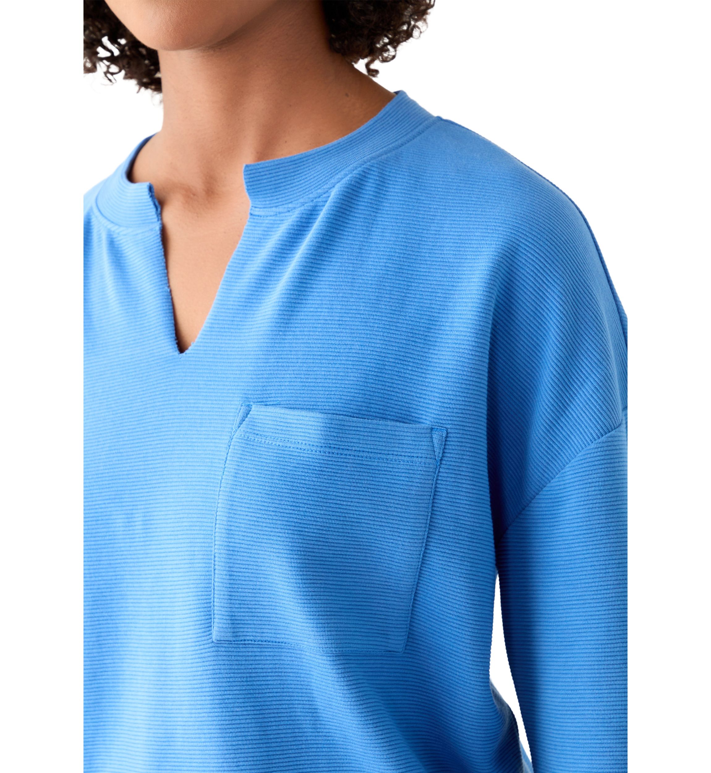 Womens Long Sleeve Ottoman Split Neck T-Shirt