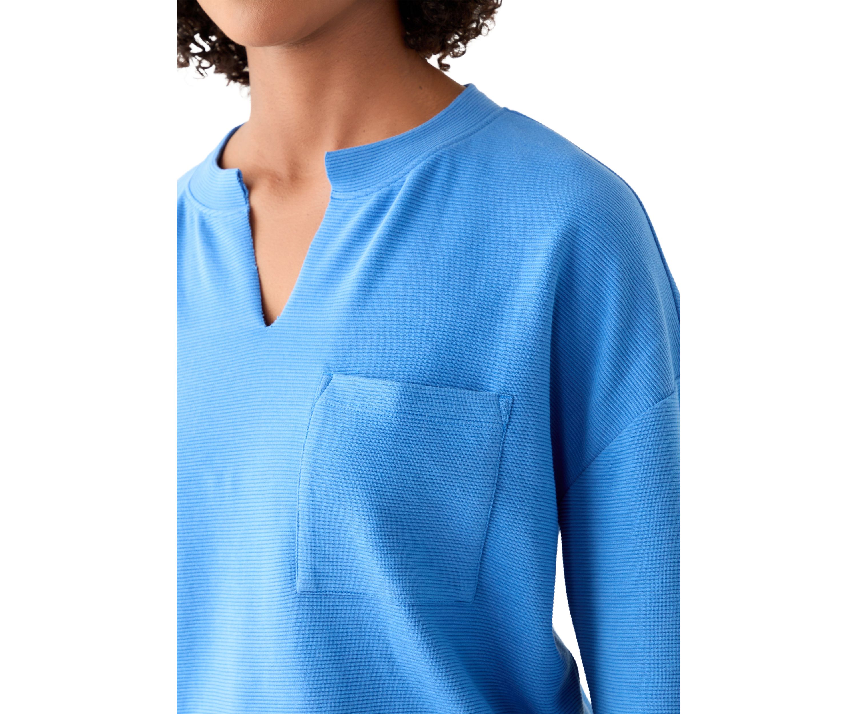 Womens Long Sleeve Ottoman Split Neck T-Shirt