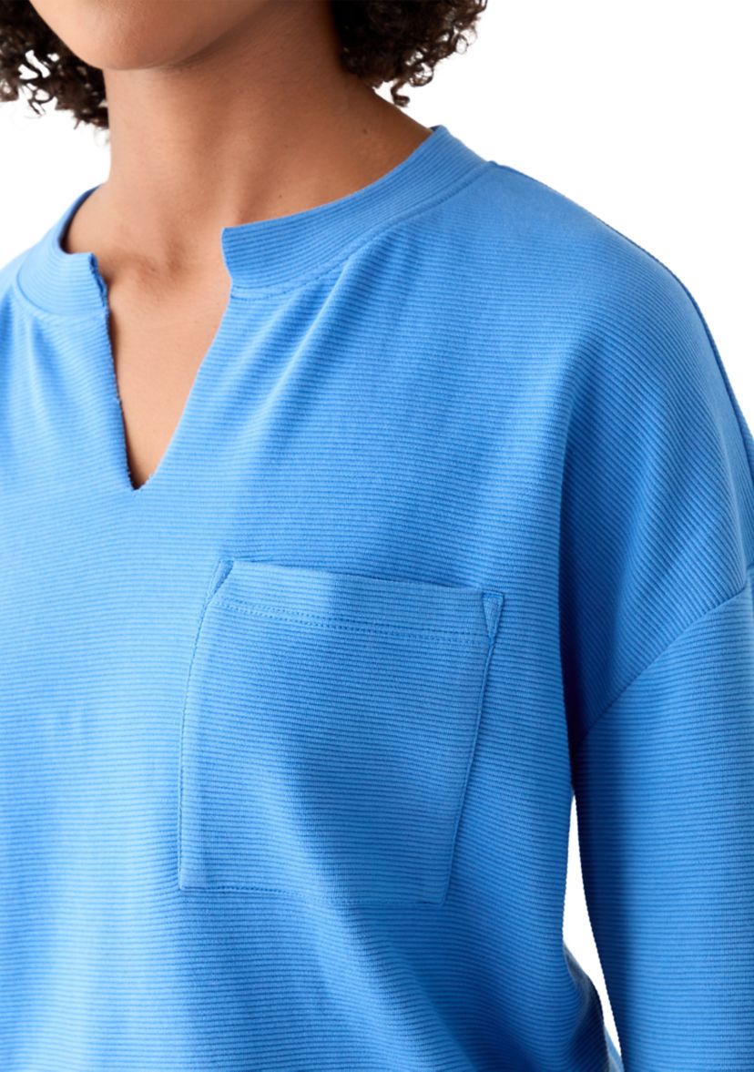 Womens Long Sleeve Ottoman Split Neck T-Shirt