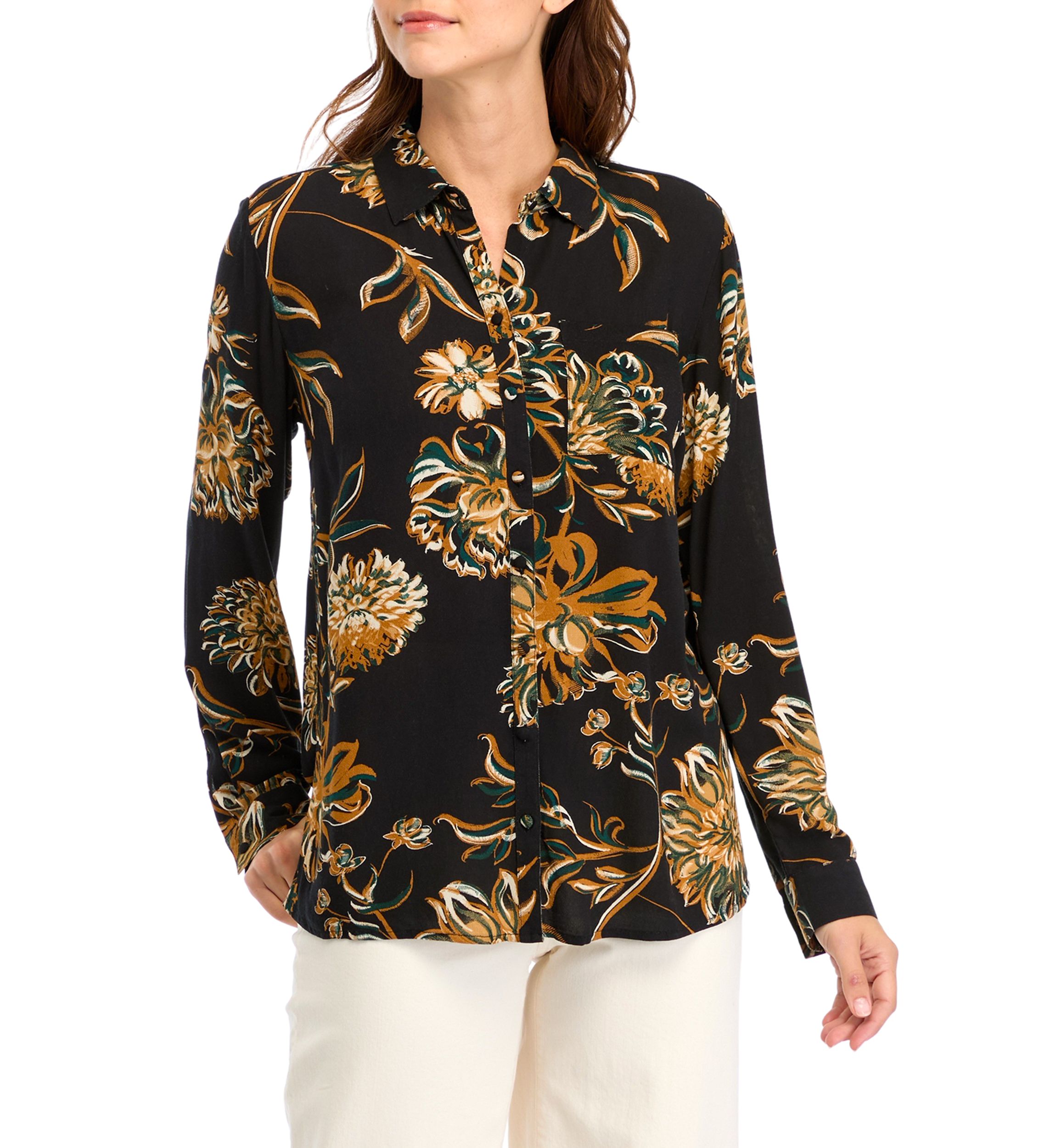 Womens Printed Button Down Shirt 