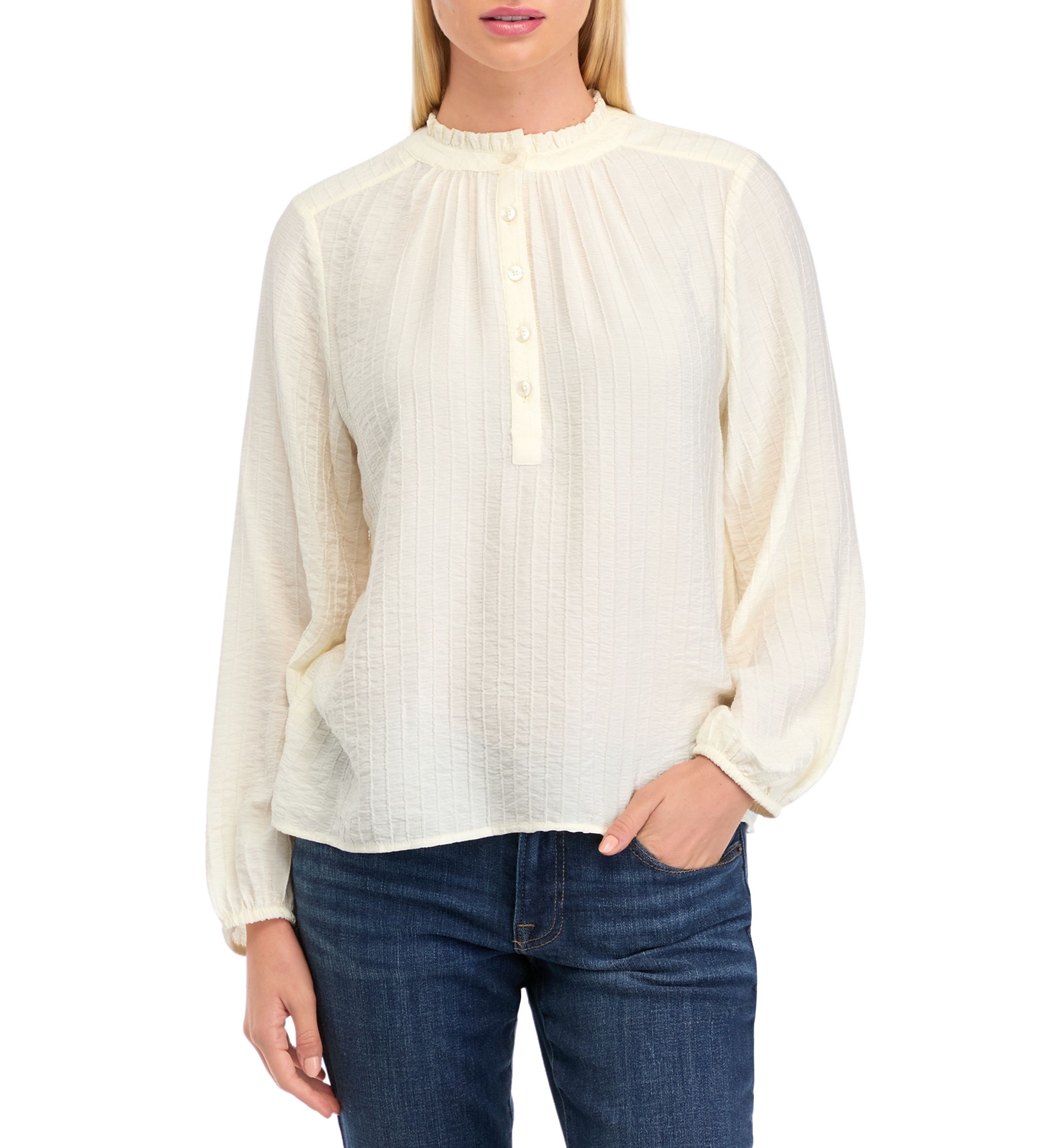 Womens Textured Popover Top