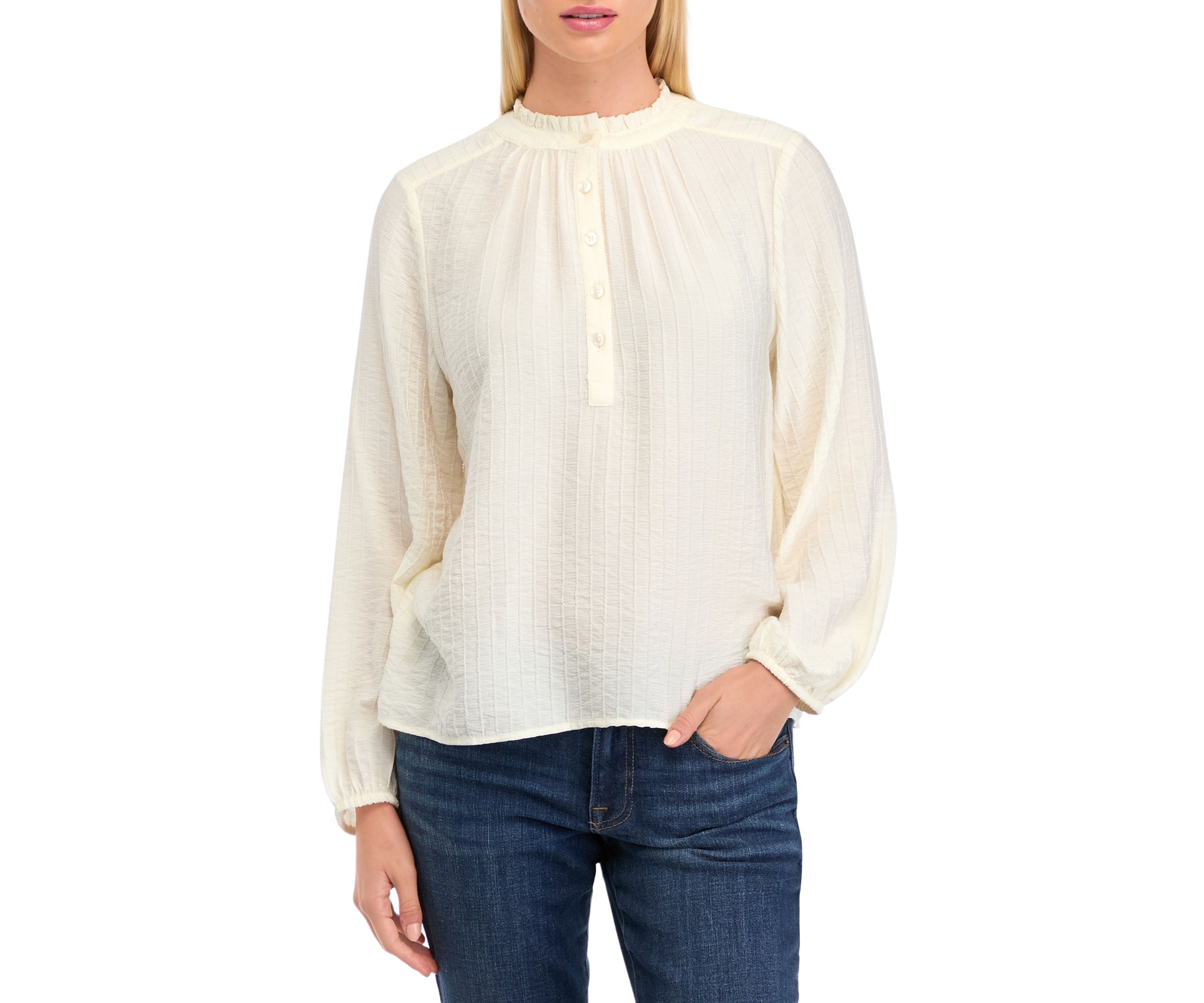 Womens Textured Popover Top