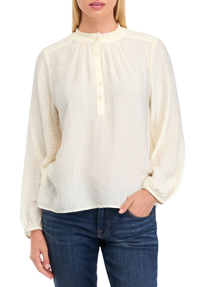 Womens Textured Popover Top