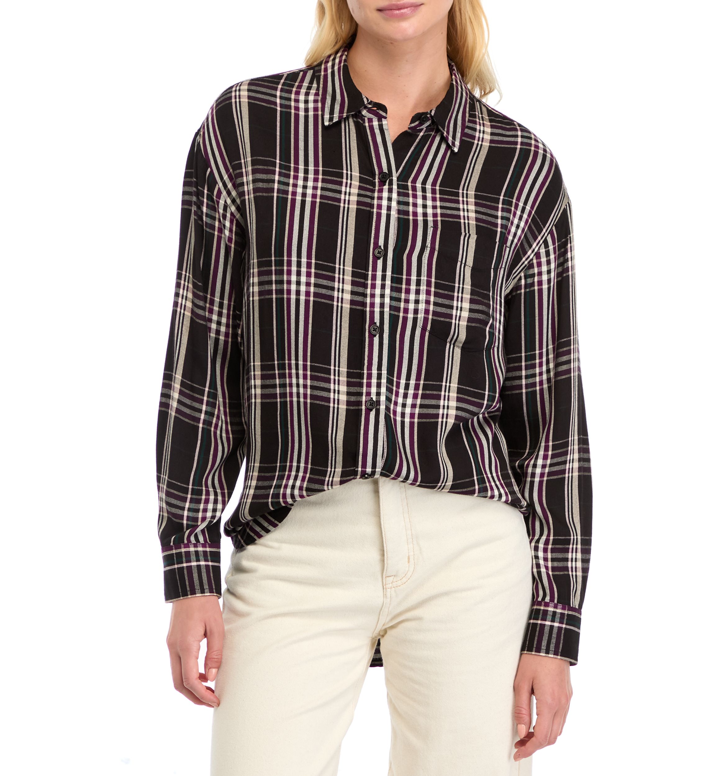 Womens Casual Plaid Button Up Shirt 