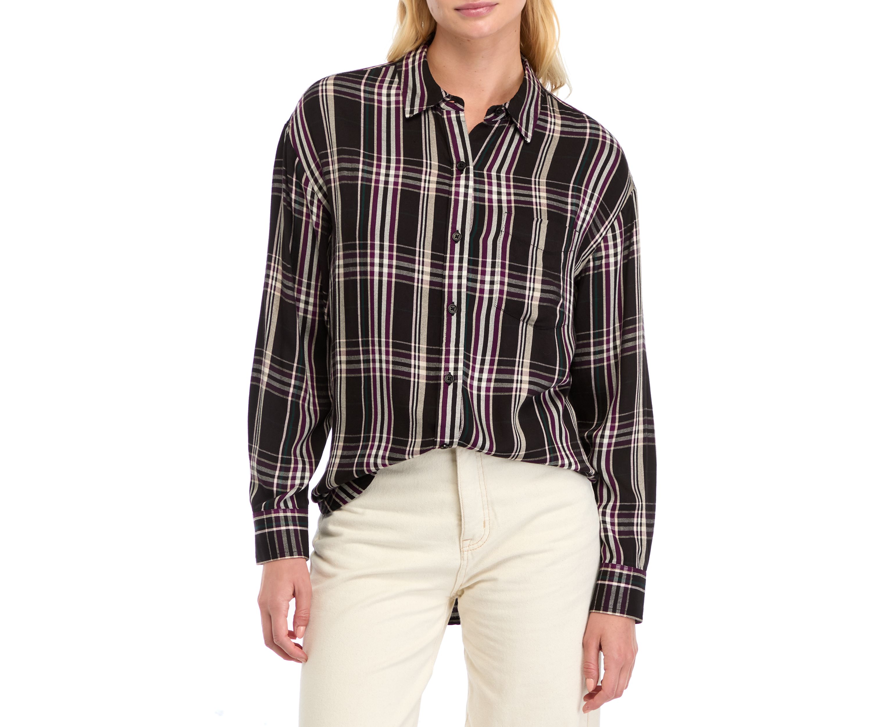 Womens Casual Plaid Button Up Shirt 