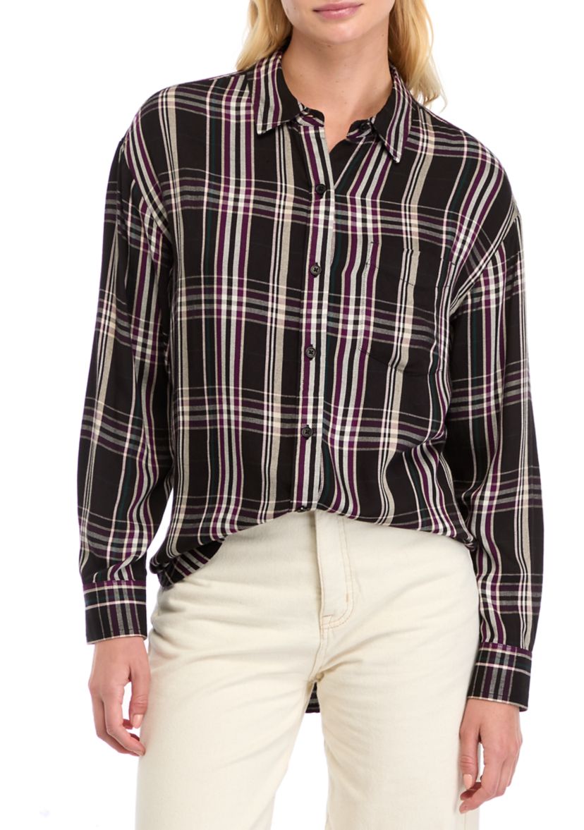 Womens Casual Plaid Button Up Shirt 