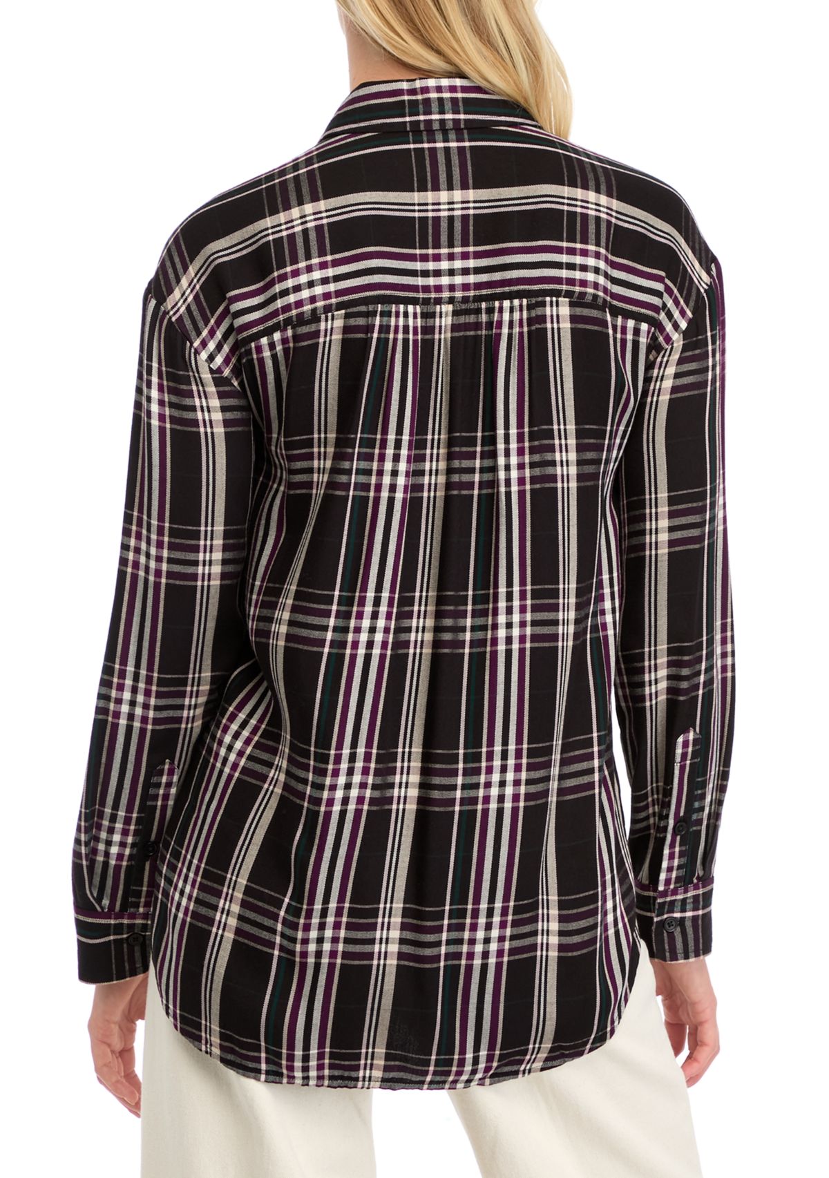Womens Casual Plaid Button Up Shirt 