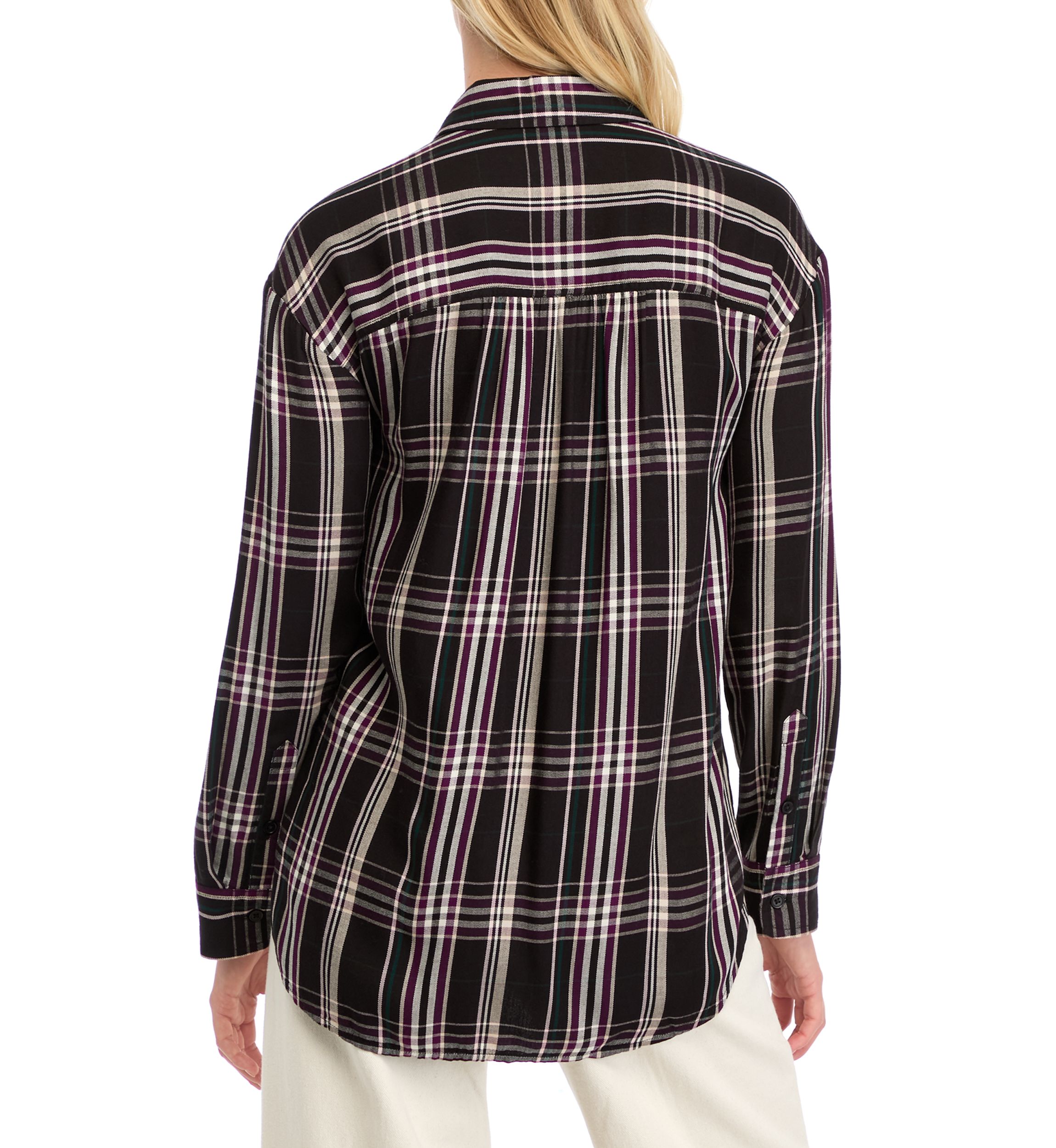 Womens Casual Plaid Button Up Shirt 