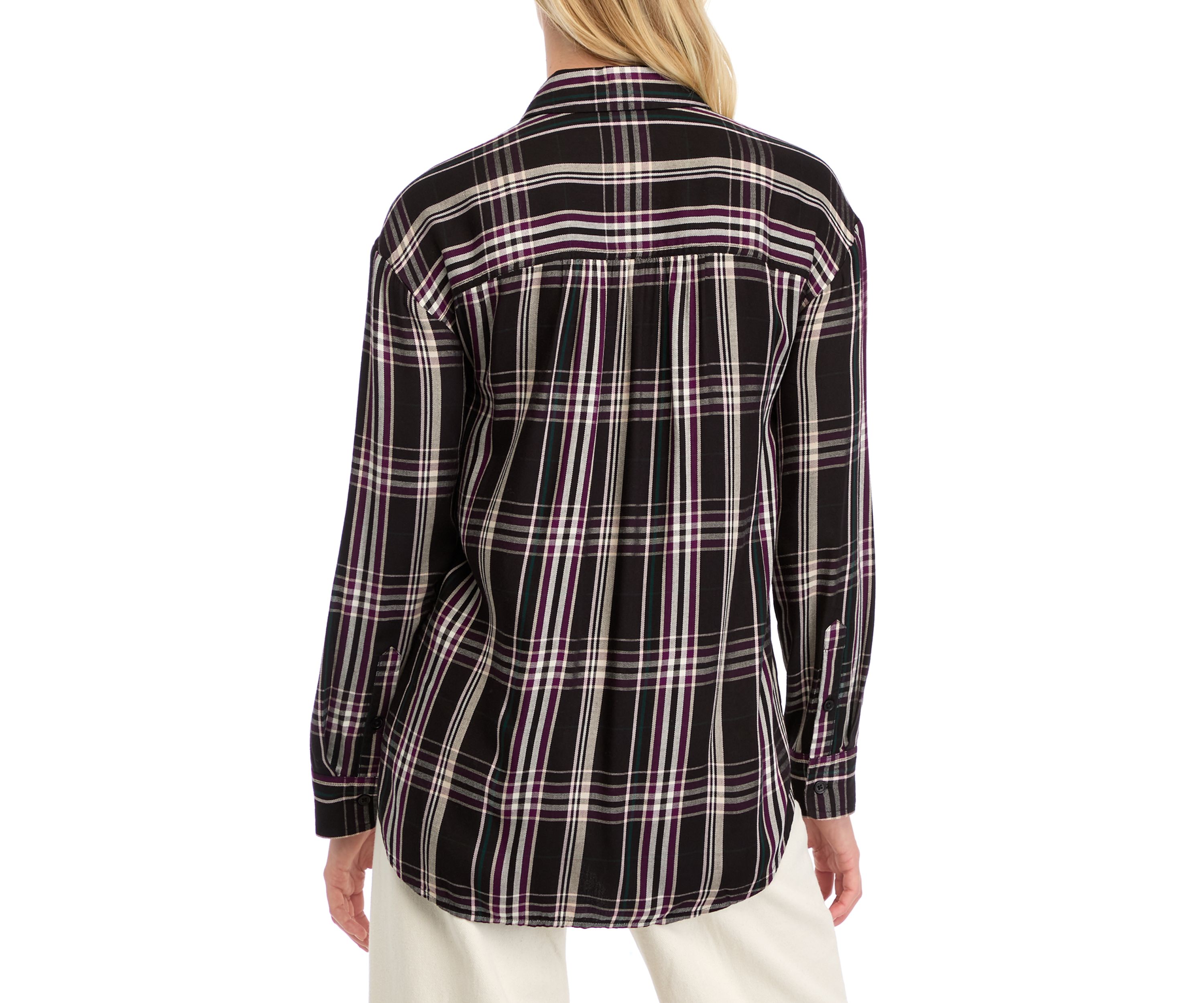 Womens Casual Plaid Button Up Shirt 