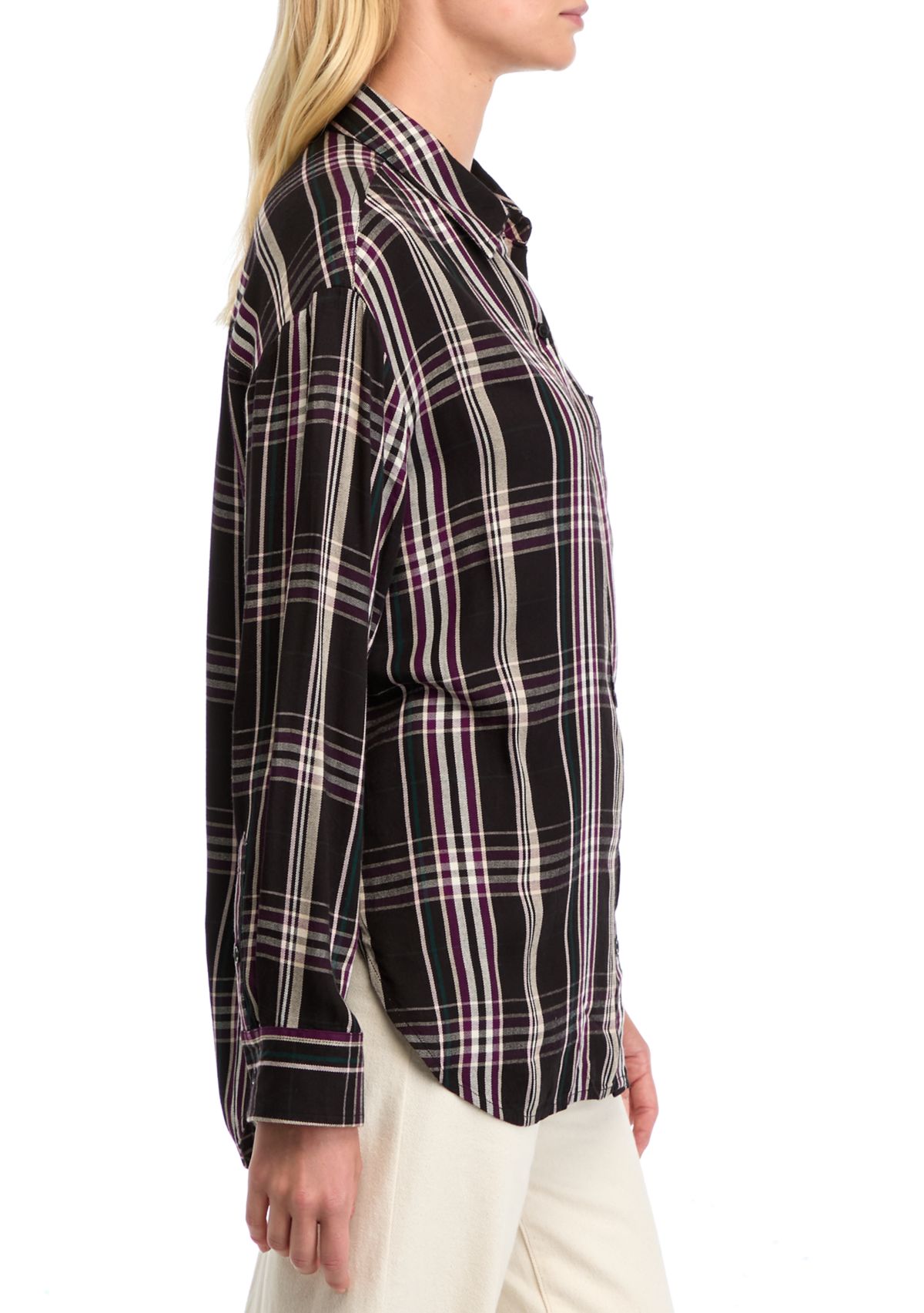 Womens Casual Plaid Button Up Shirt 