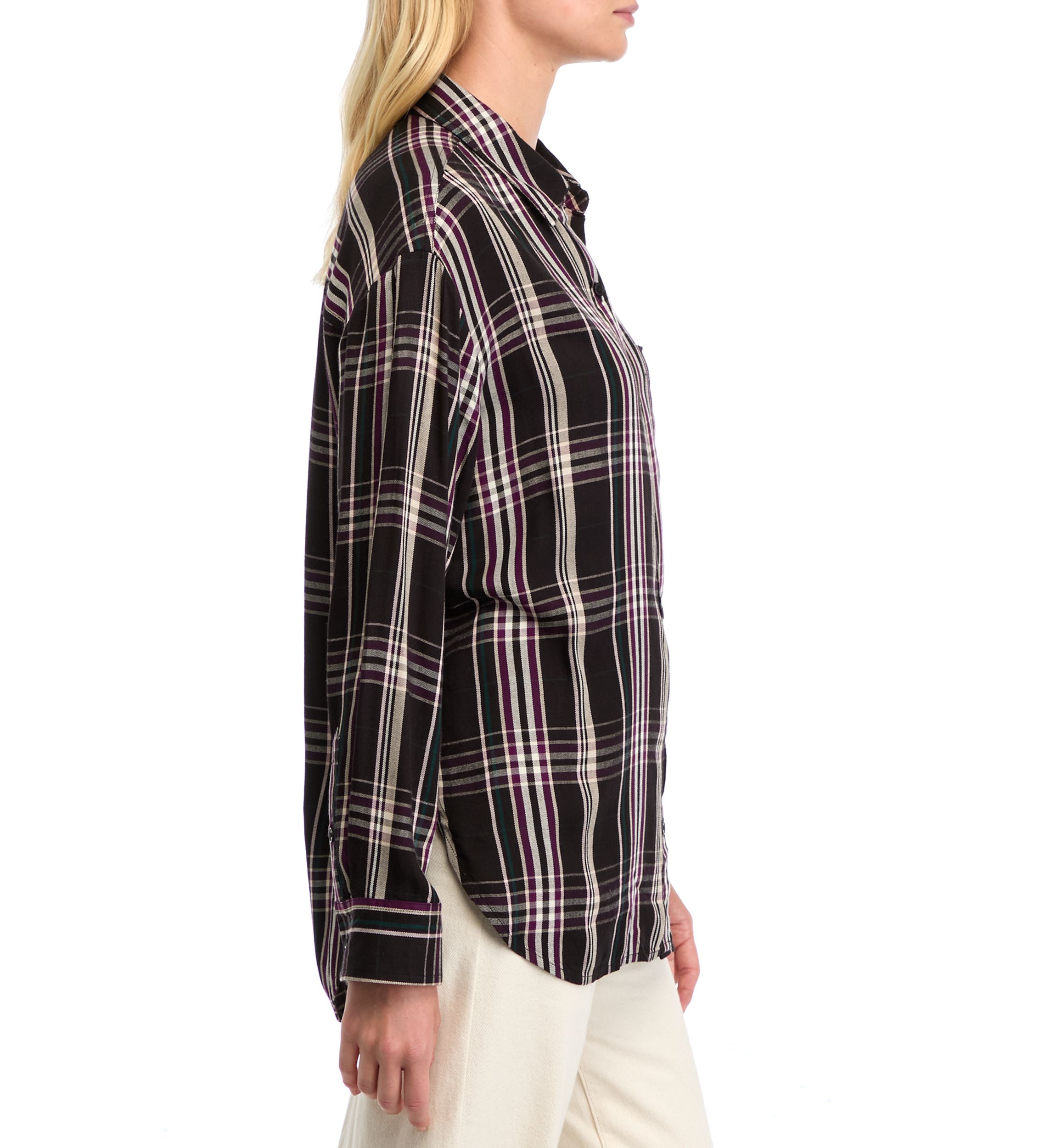 Womens Casual Plaid Button Up Shirt 