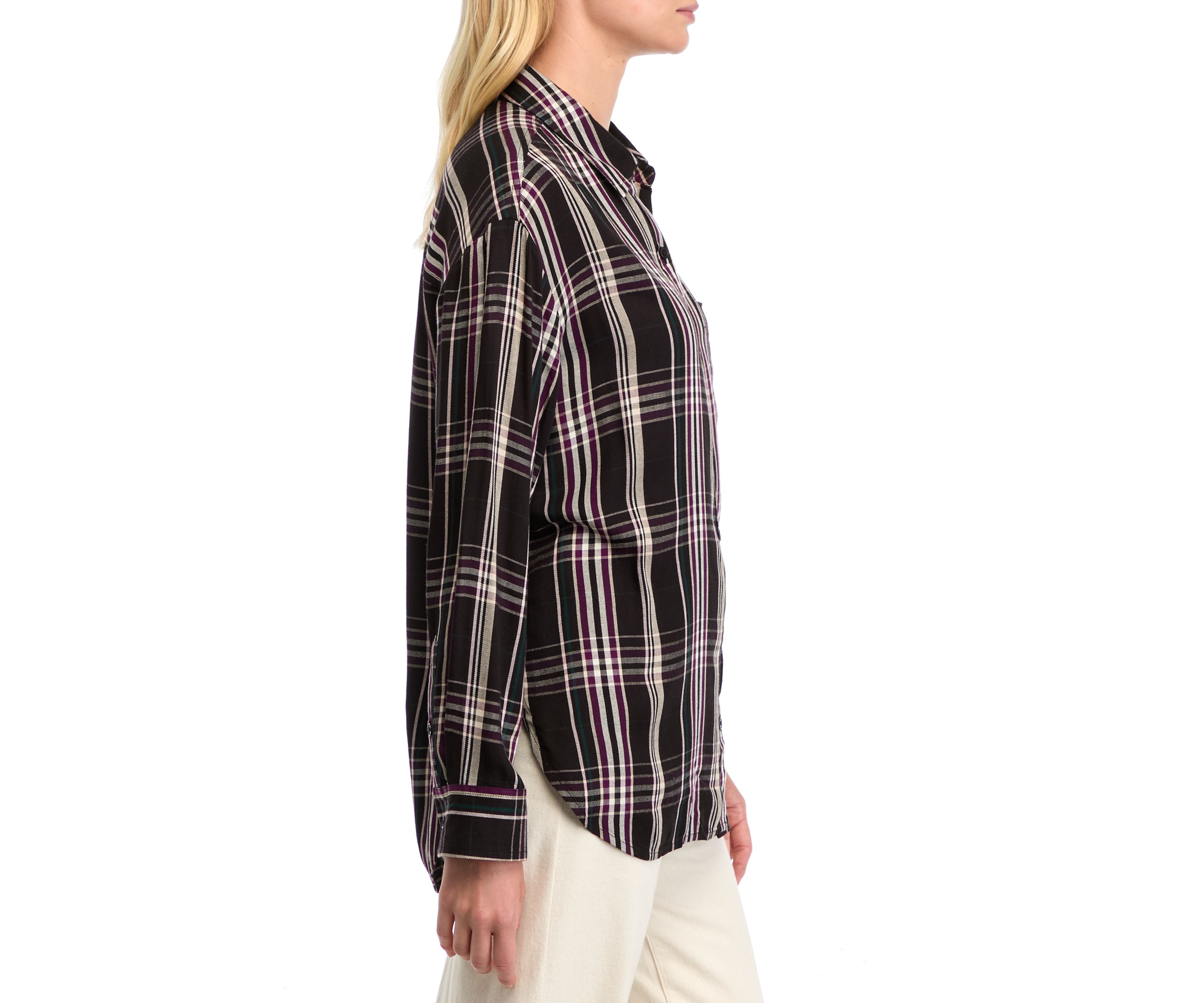 Womens Casual Plaid Button Up Shirt 