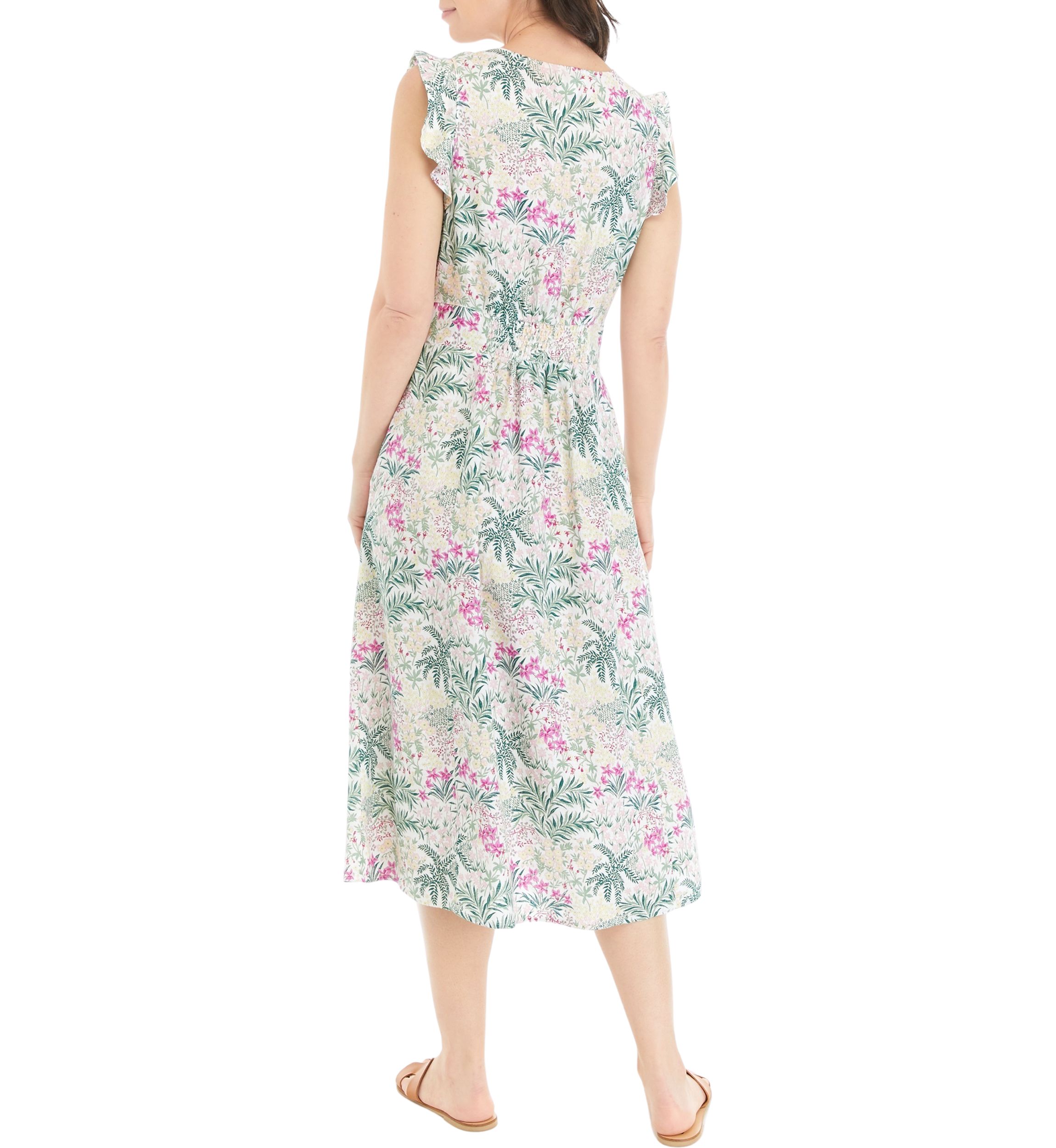 Womens Button Front Printed Midi Dress