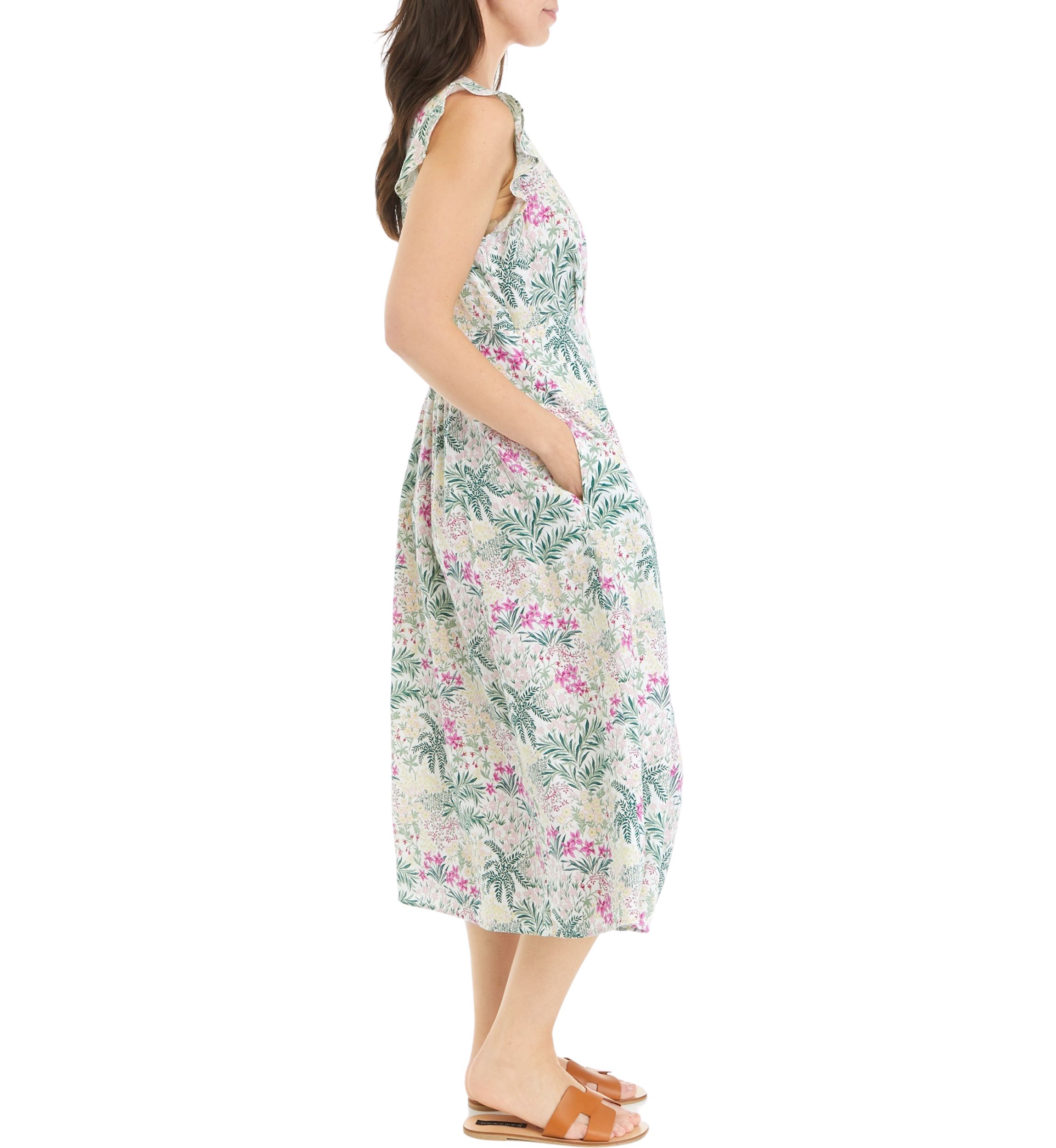 Womens Button Front Printed Midi Dress