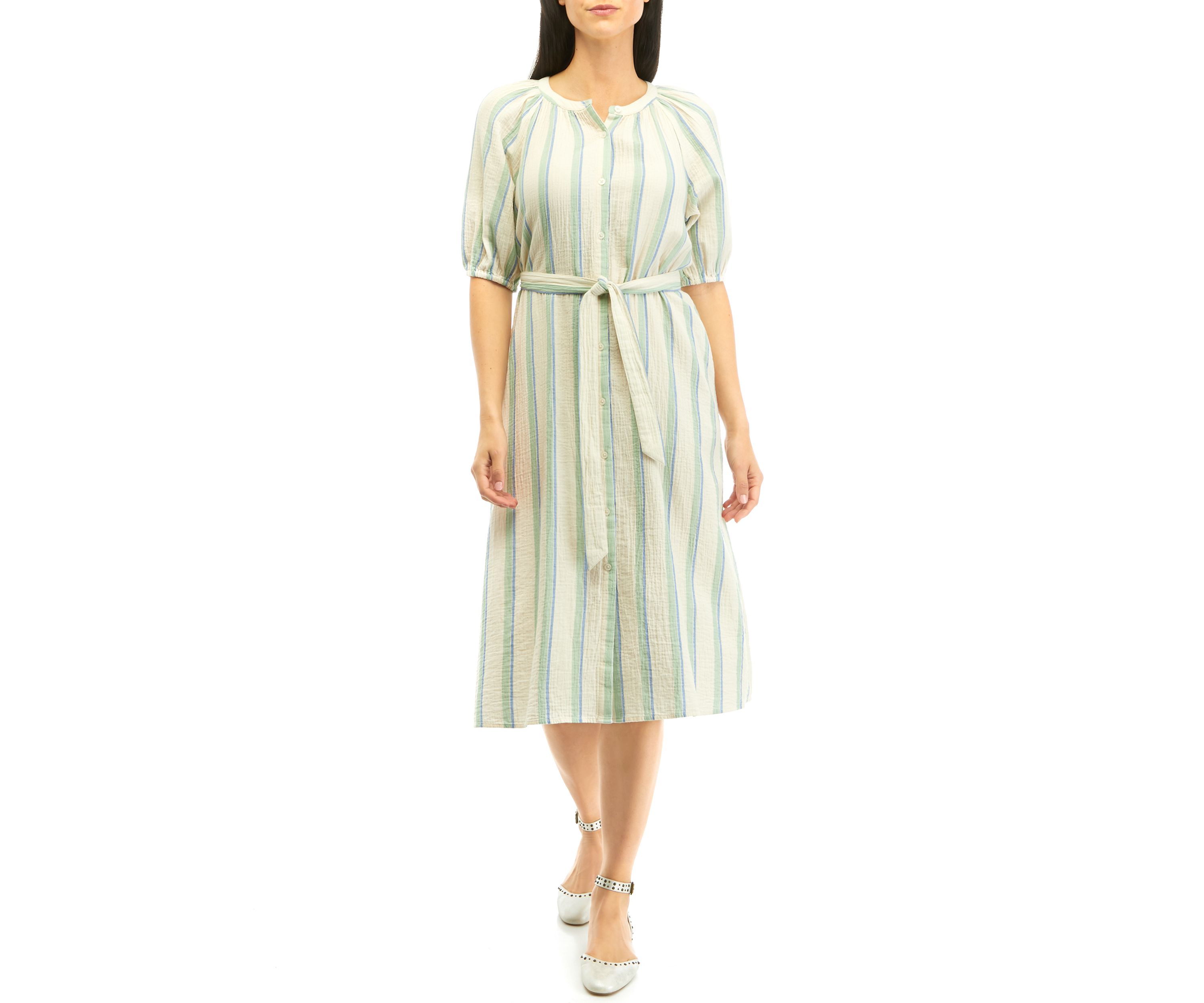 Womens Button Front Midi Dress